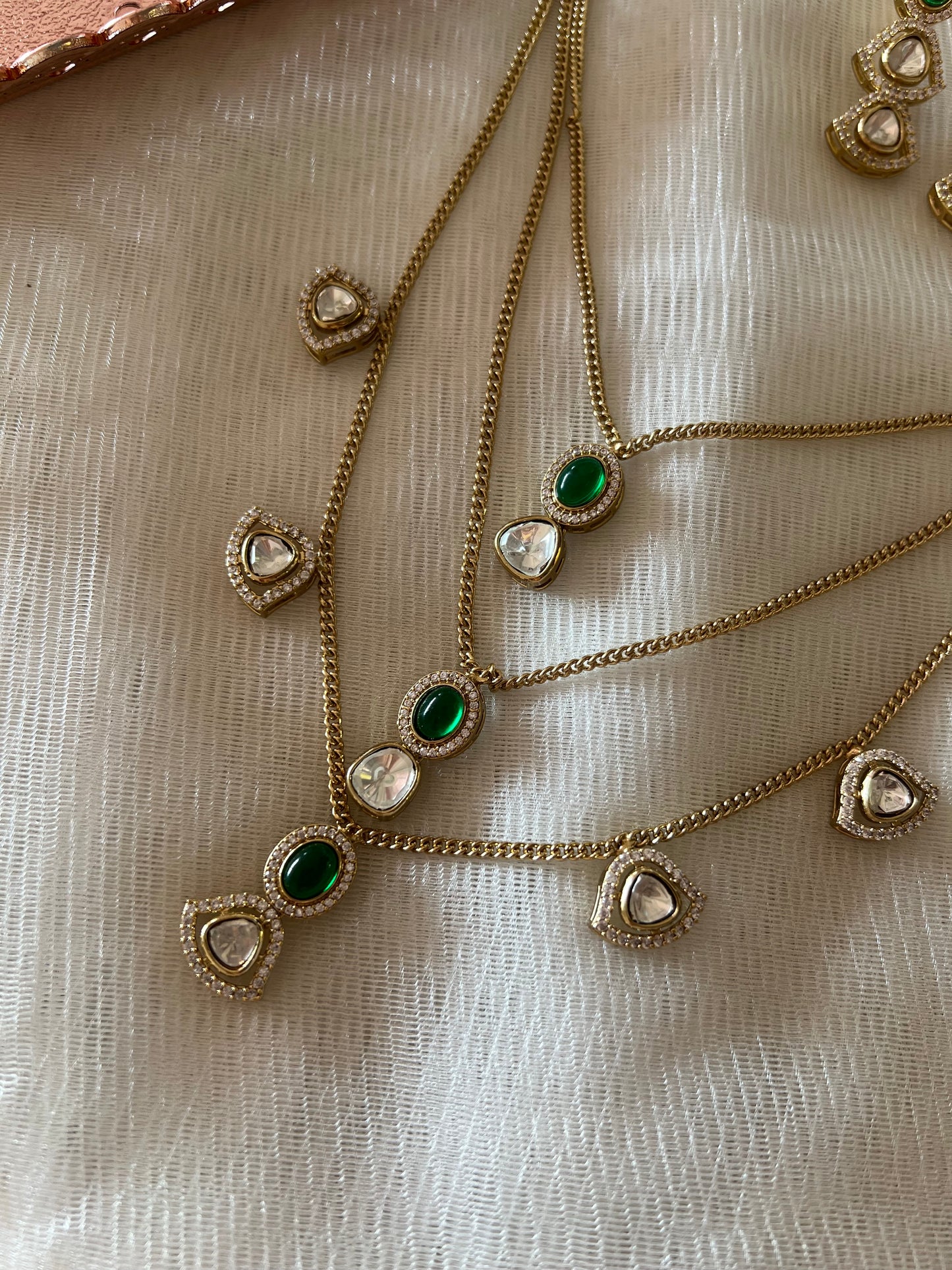 Polki Green Three Layered Necklace Set