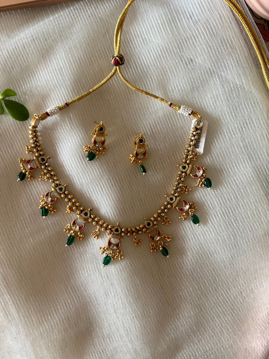 Ruby Green Gold Plated Necklace Set