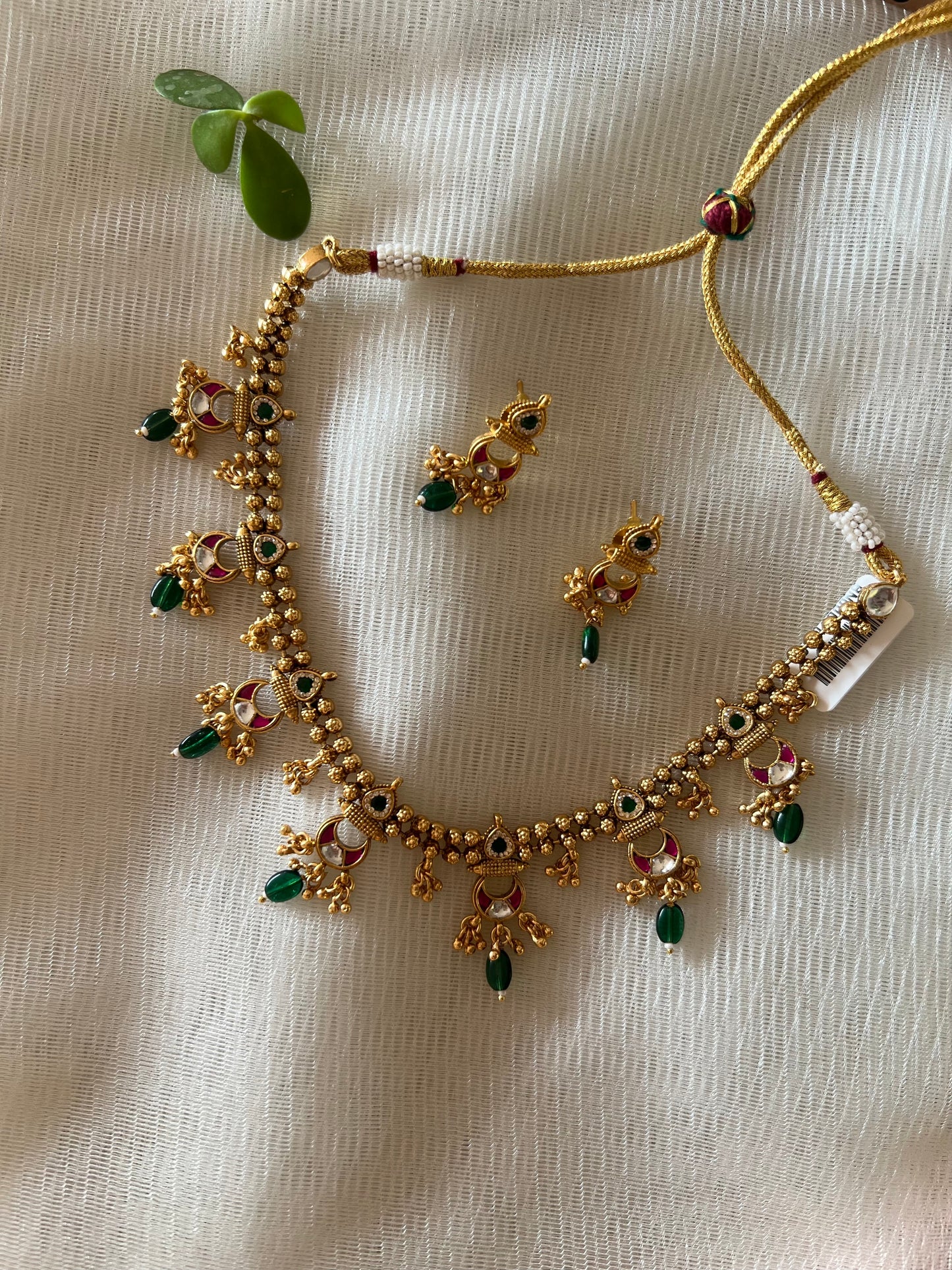 Ruby Green Gold Plated Necklace Set