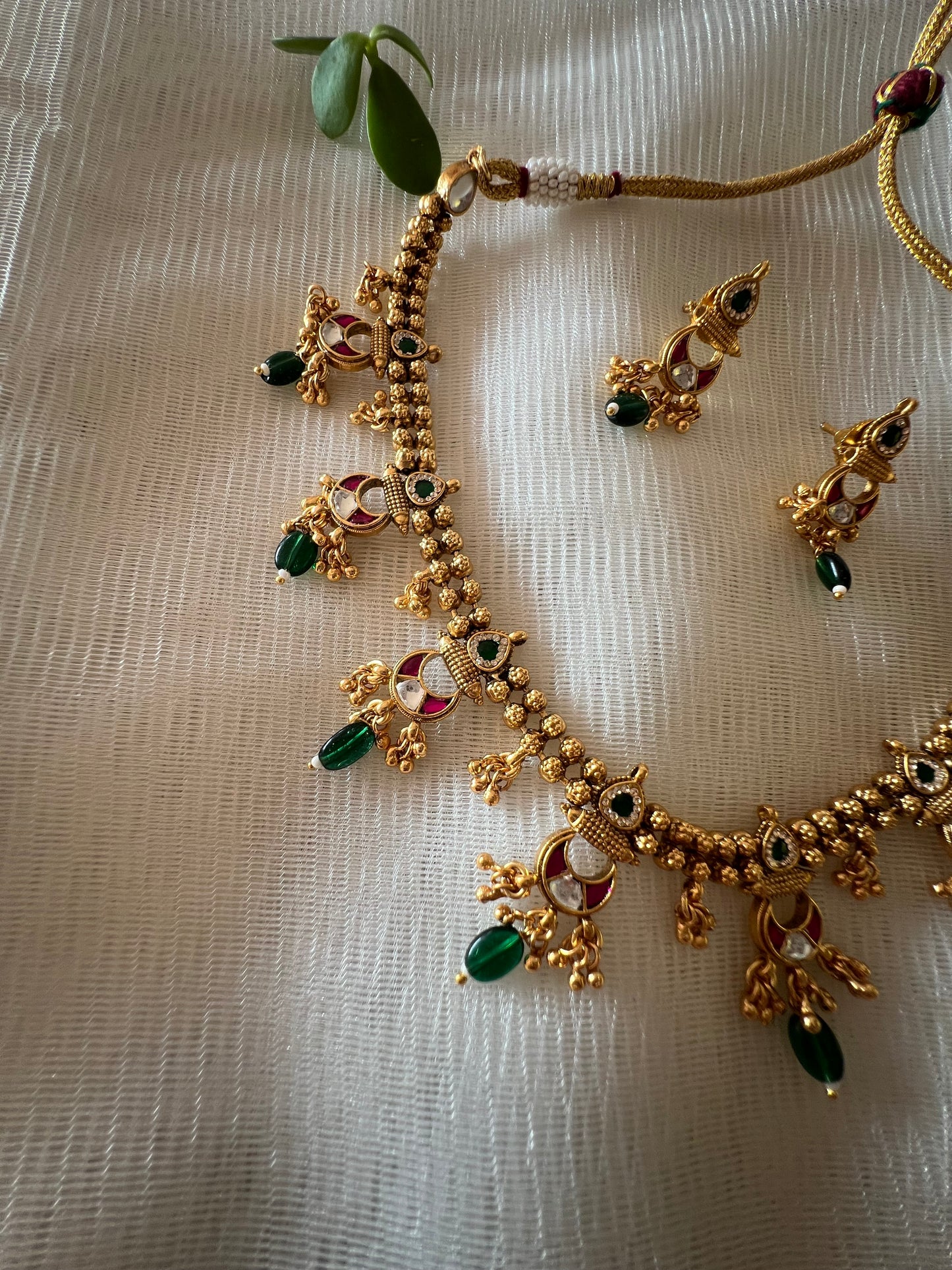 Ruby Green Gold Plated Necklace Set