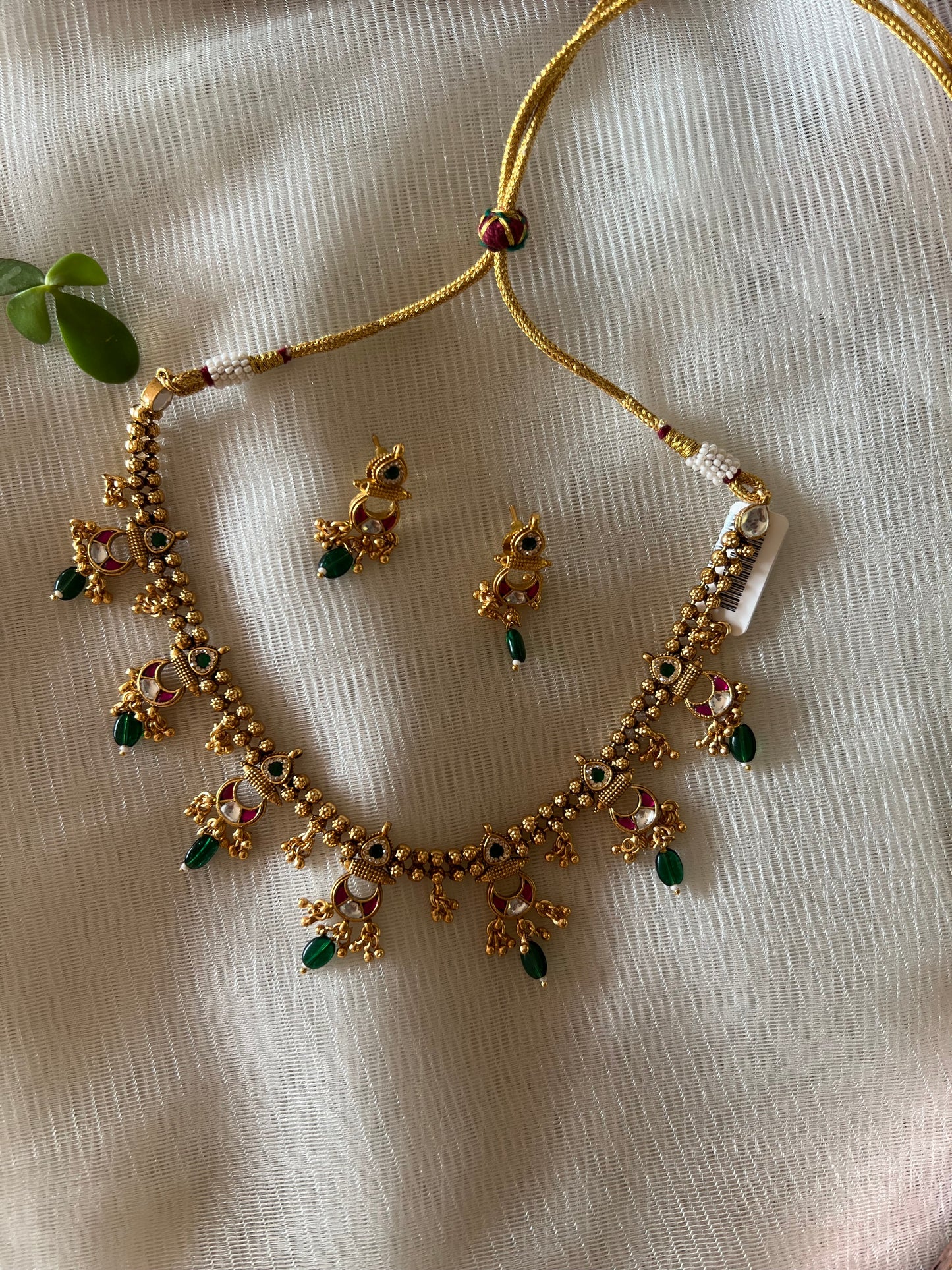 Ruby Green Gold Plated Necklace Set