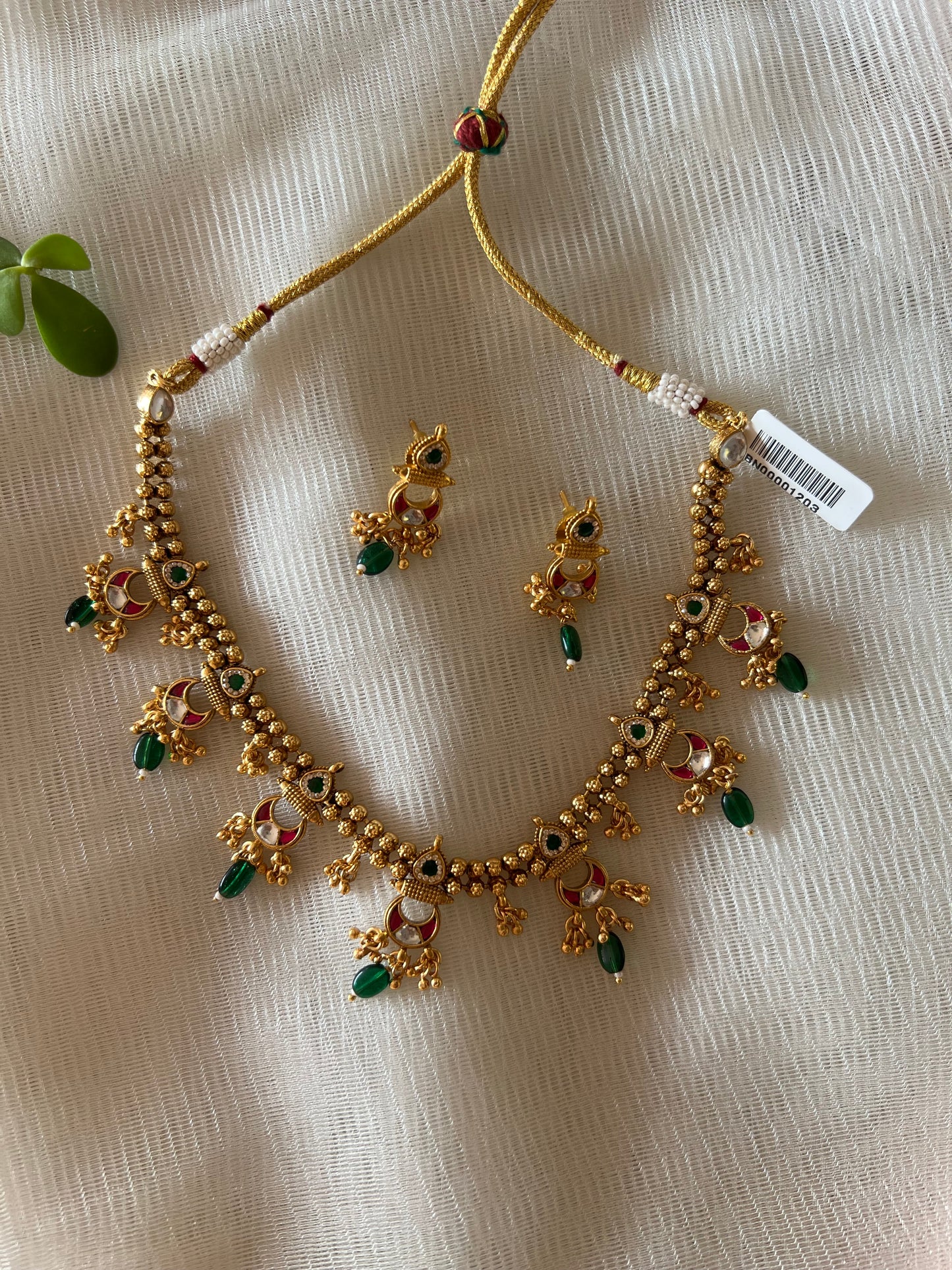 Ruby Green Gold Plated Necklace Set