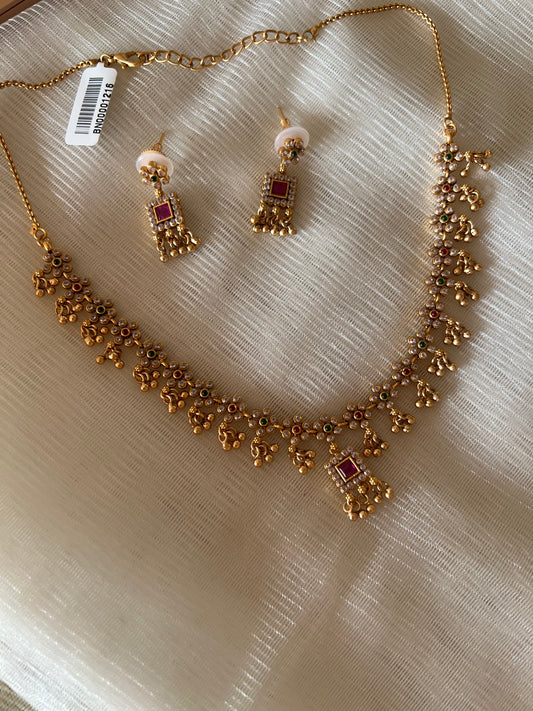 Gold Plated Necklace with Earring Set