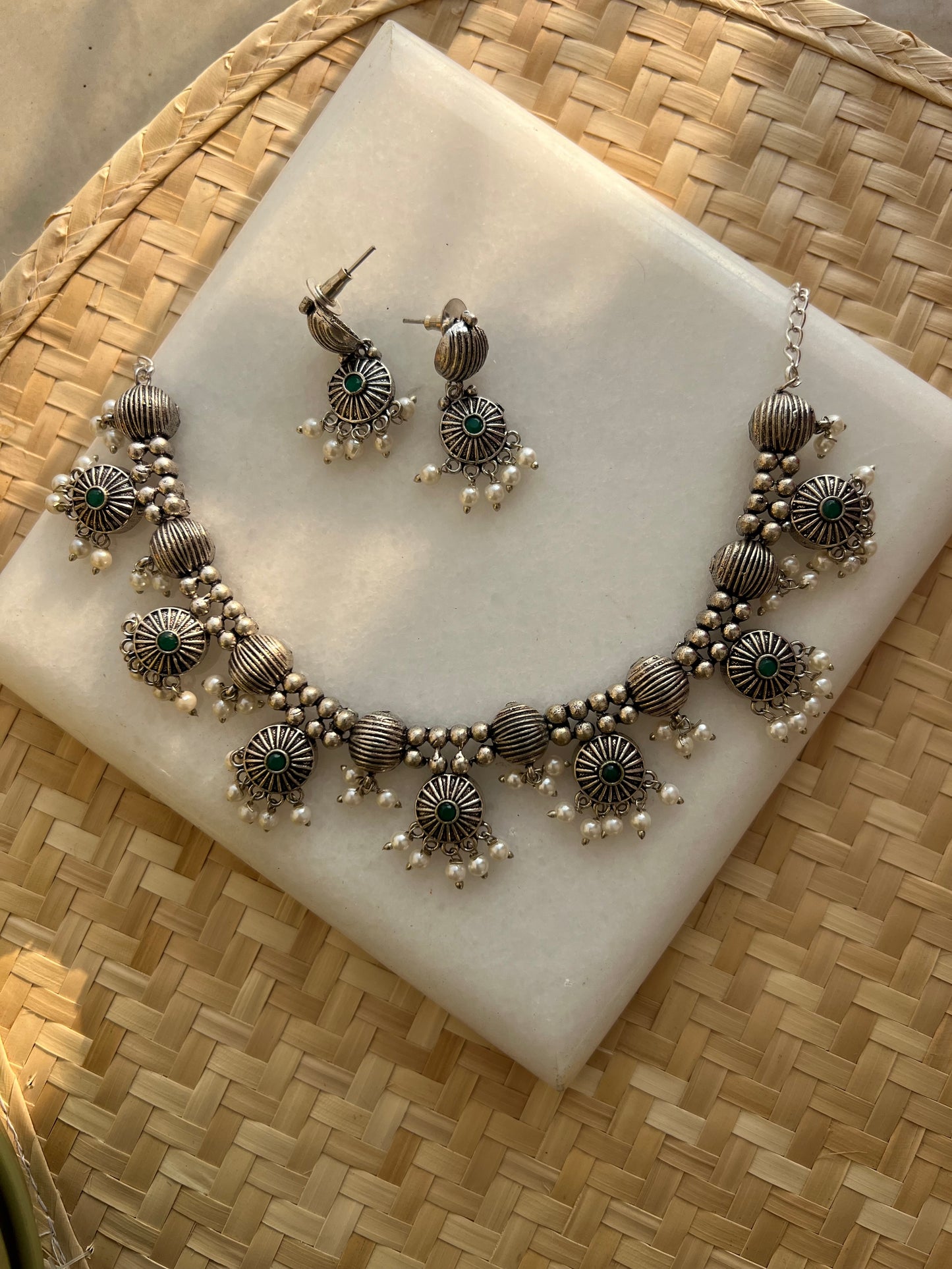 German Oxidised Silver Necklace Set