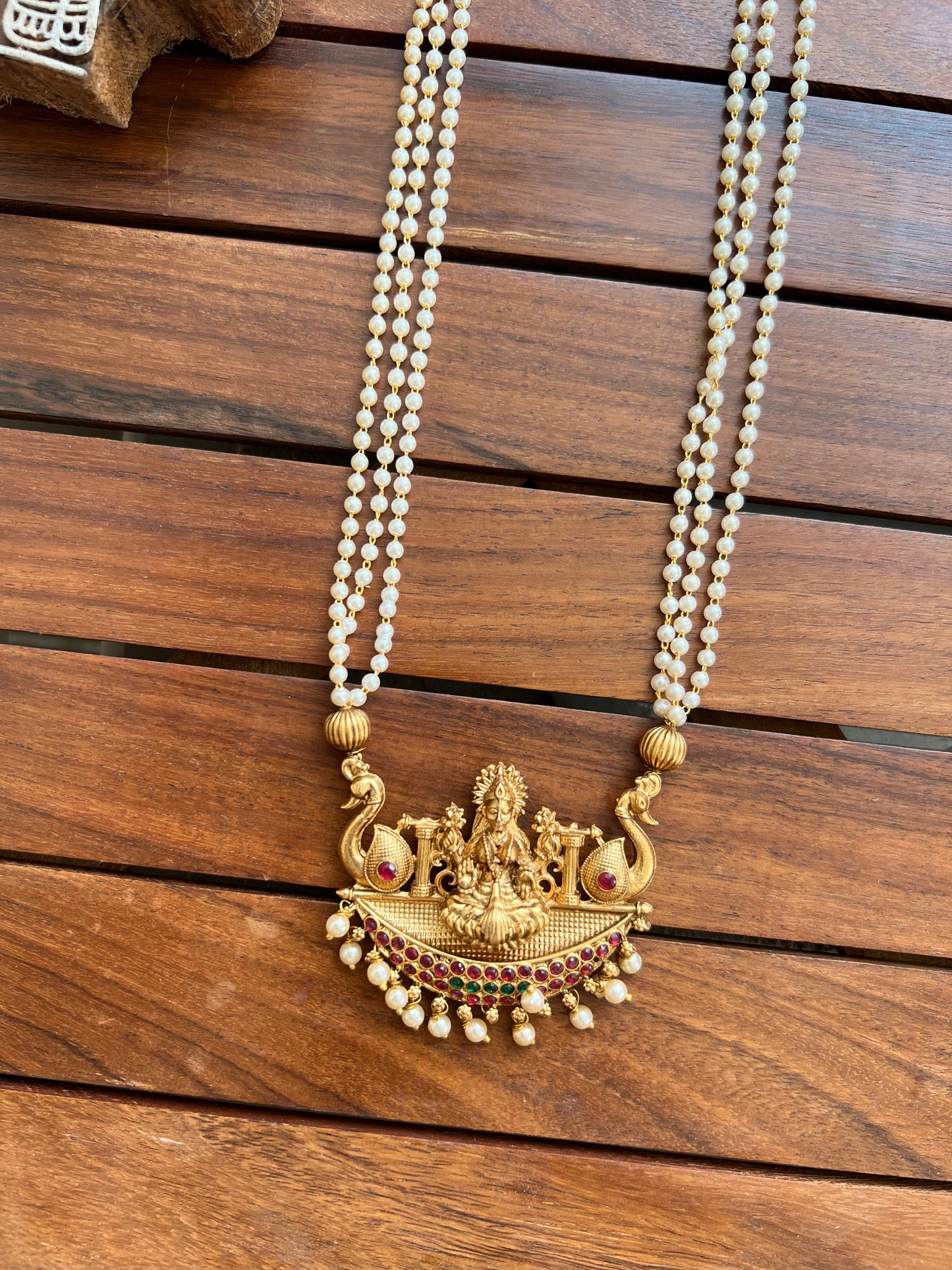 Gold Plated  Rice Pearl Temple Necklace Set