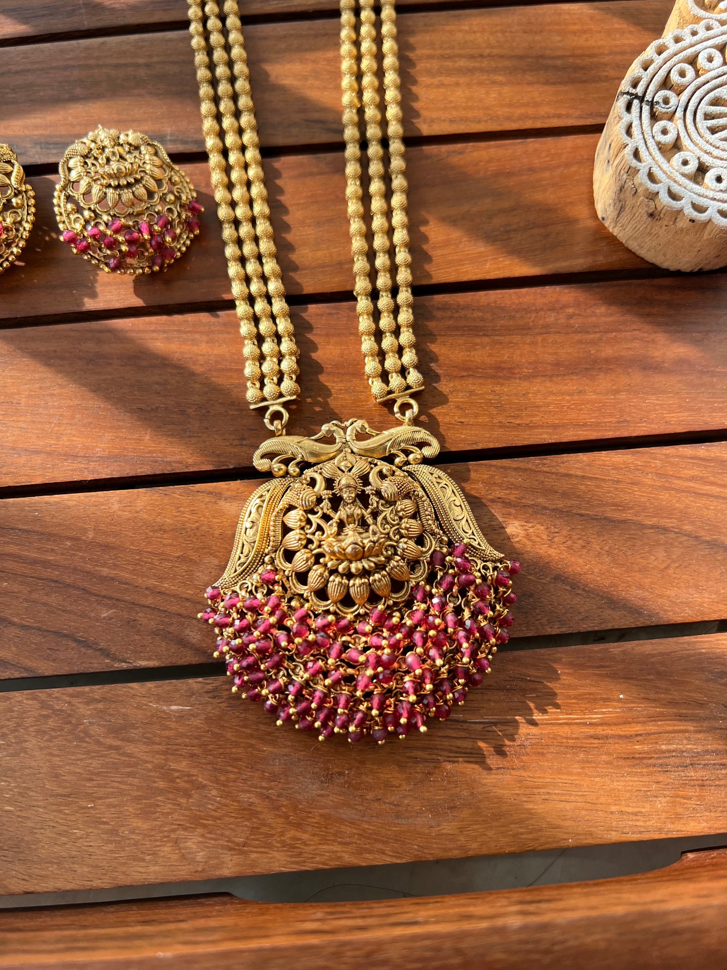 Gold Plated Temple Design Necklace with Earring