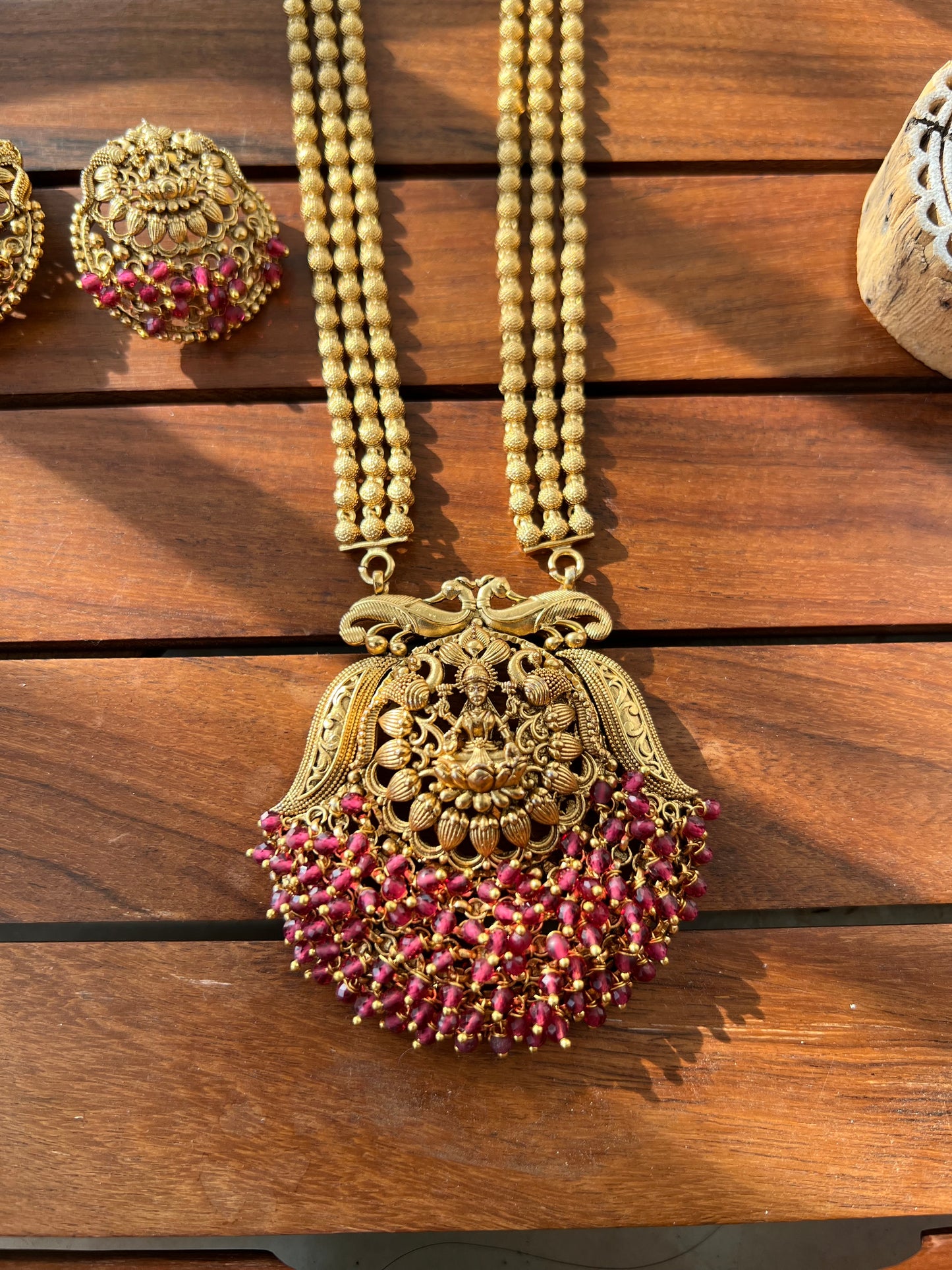 Gold Plated Temple Design Necklace with Earring