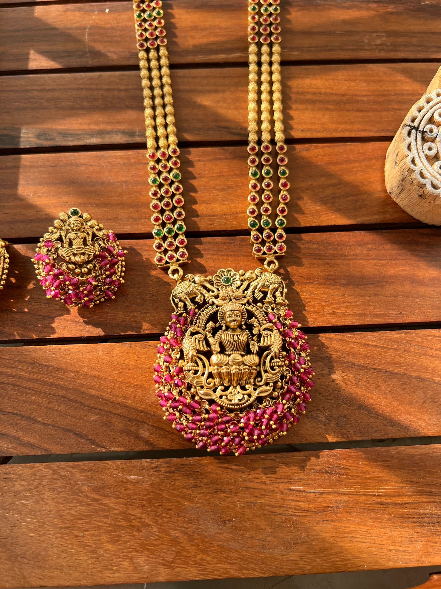 Gold Plated Temple Design Necklace with Earring