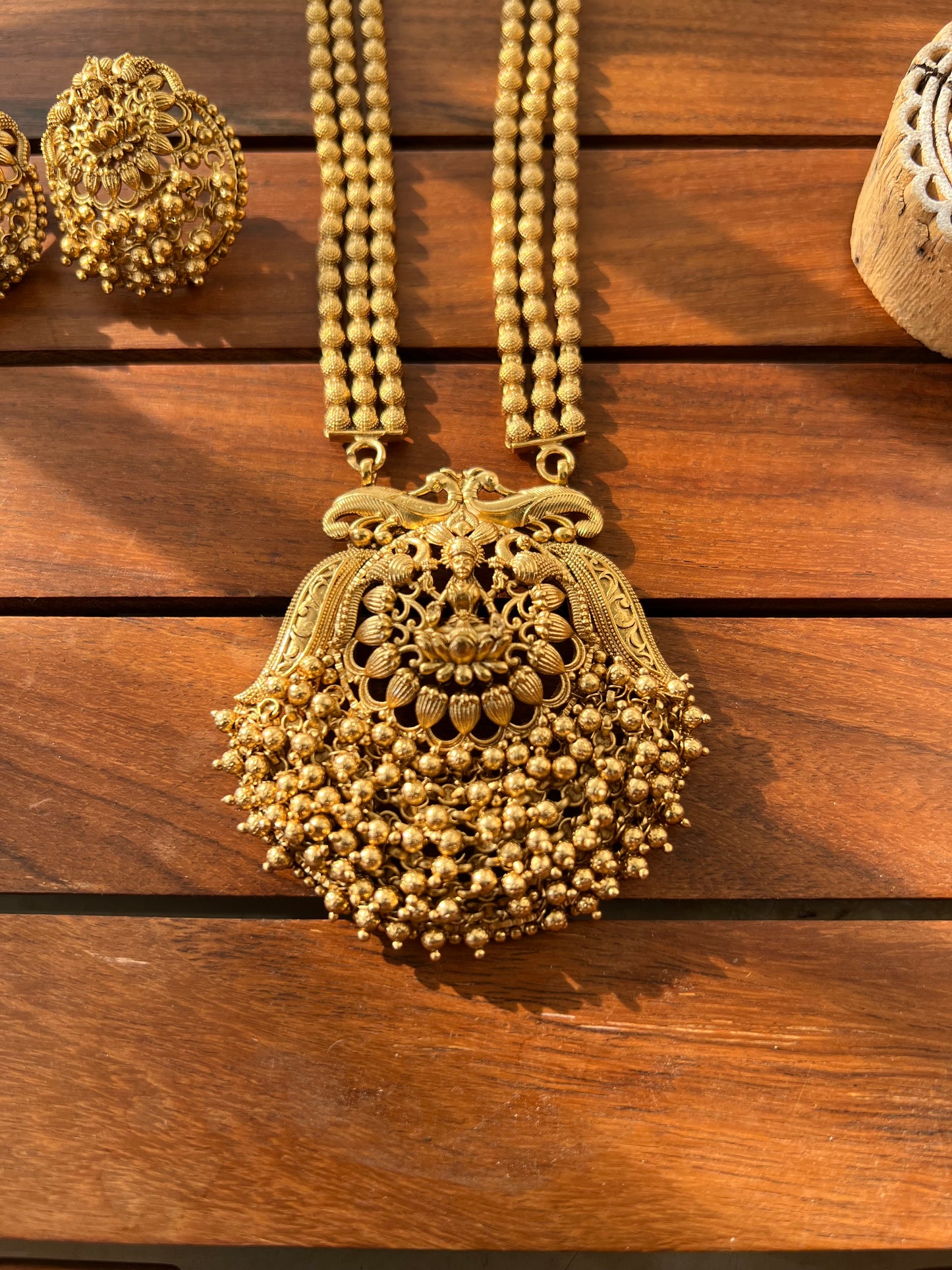 Gold Plated Temple Design Necklace with Earring