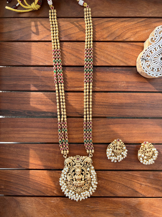 Gold Plated Temple Design Necklace with Earring
