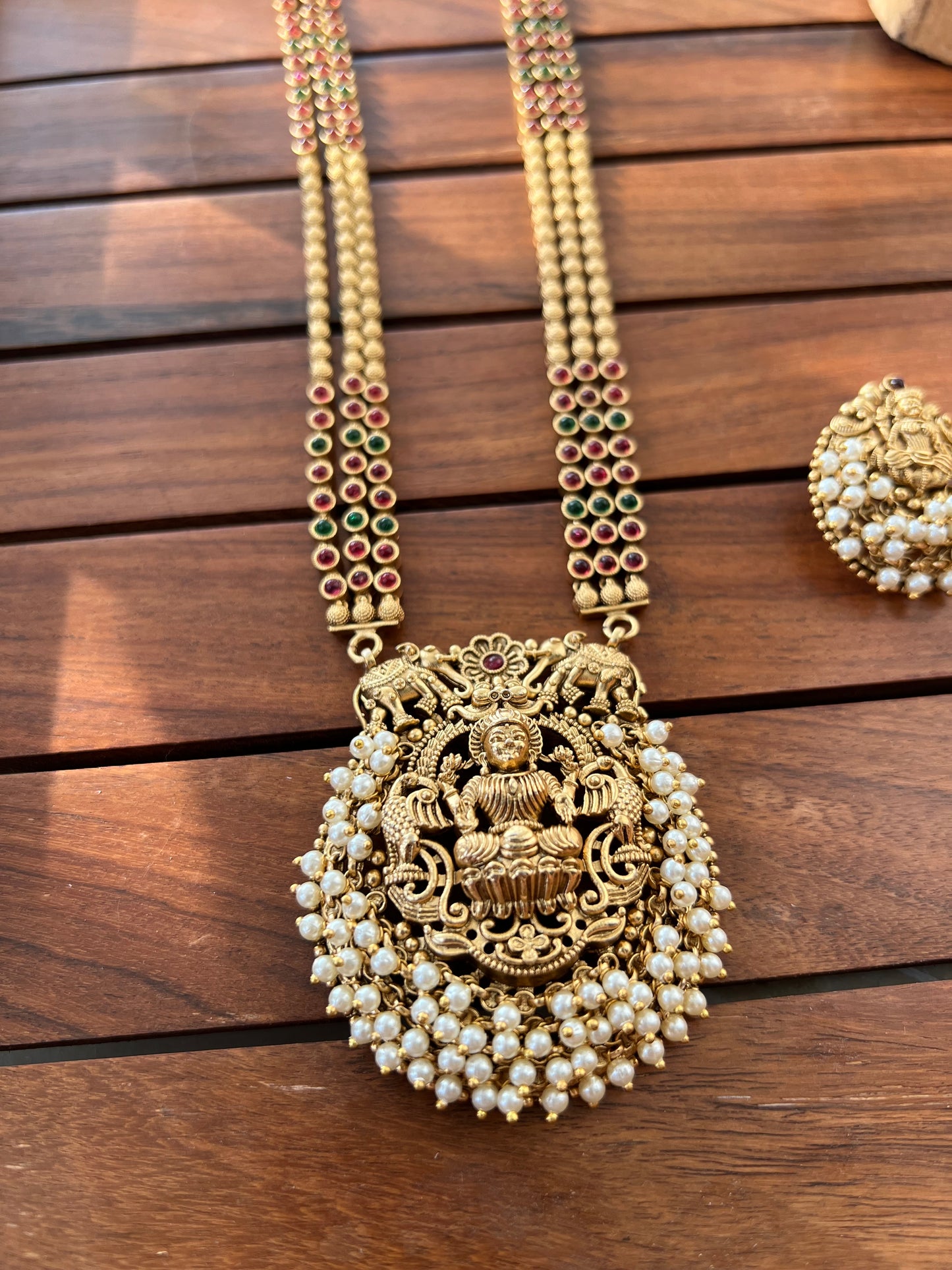 Gold Plated Temple Design Necklace with Earring