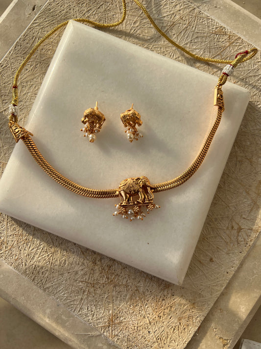 Gold Plated Elephant Necklace Set