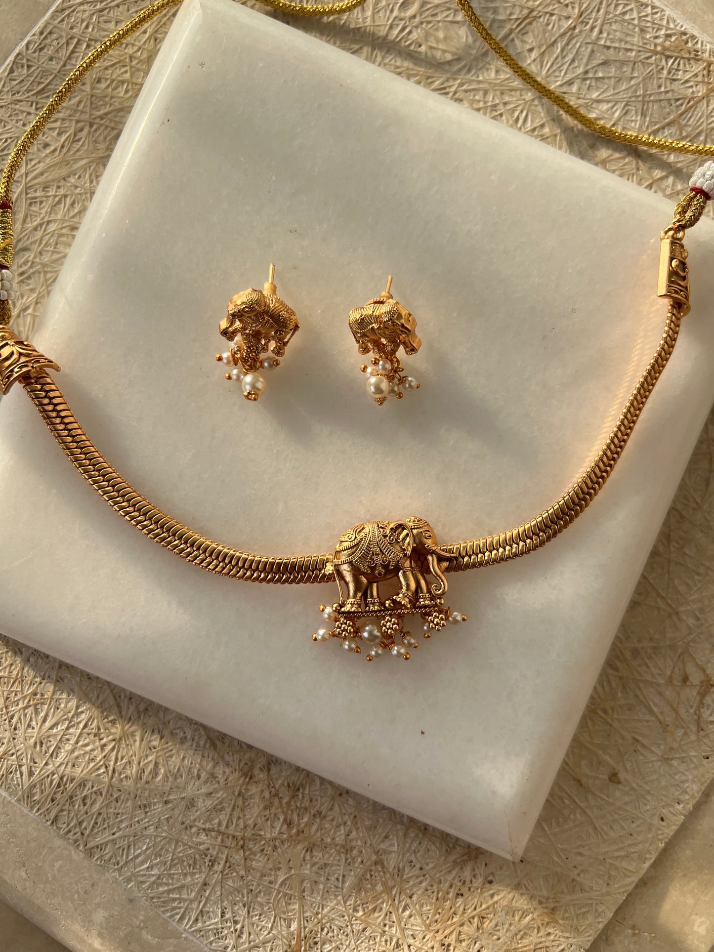 Gold Plated Elephant Necklace Set