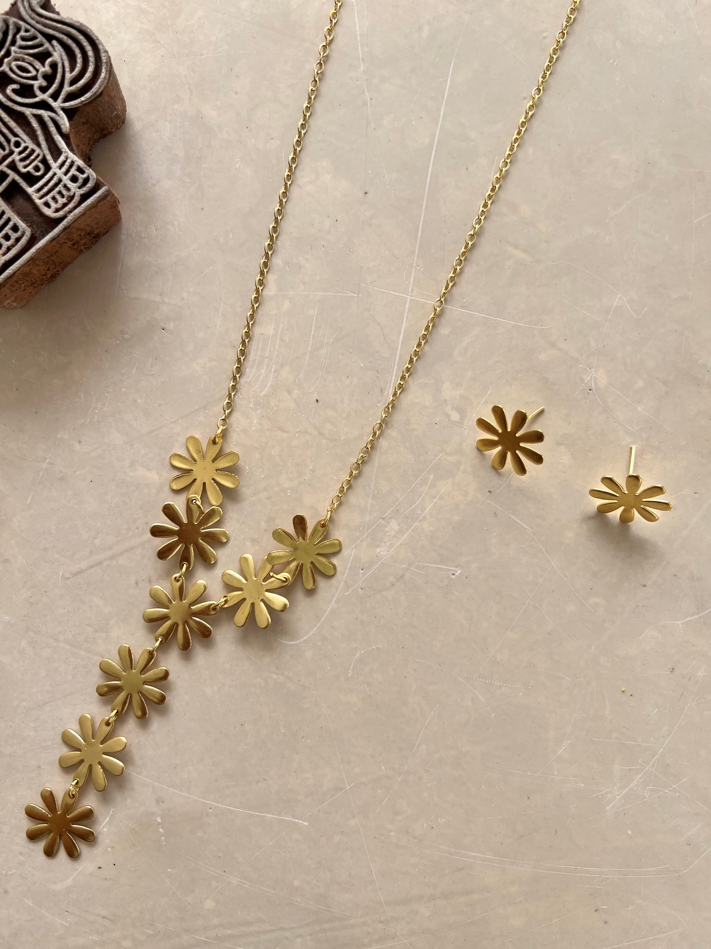 Gold Plated Floral Necklace with Earring