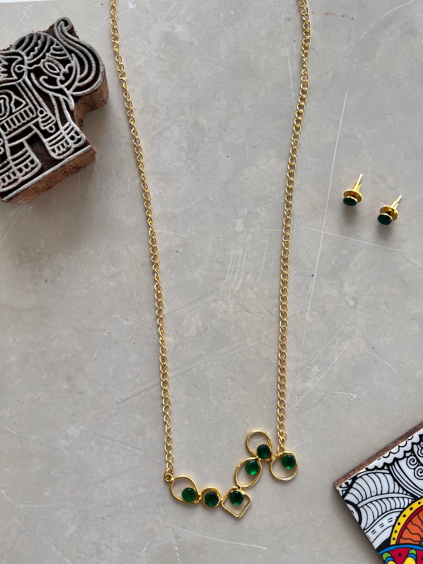 Gold Plated Stone Necklace with Earring