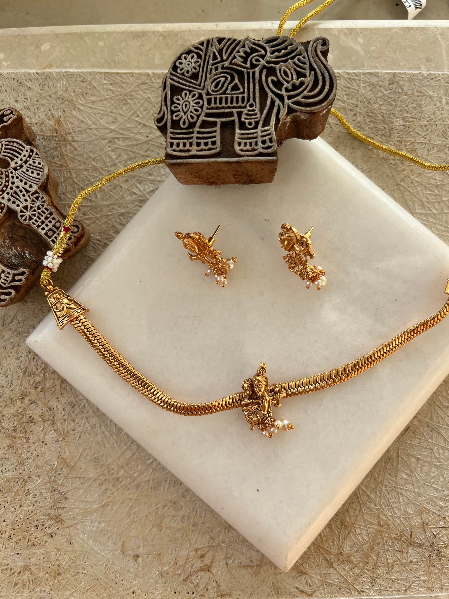 Gold Plated Krishna Radha Necklace Set