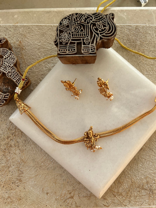 Gold Plated Krishna Radha Necklace Set