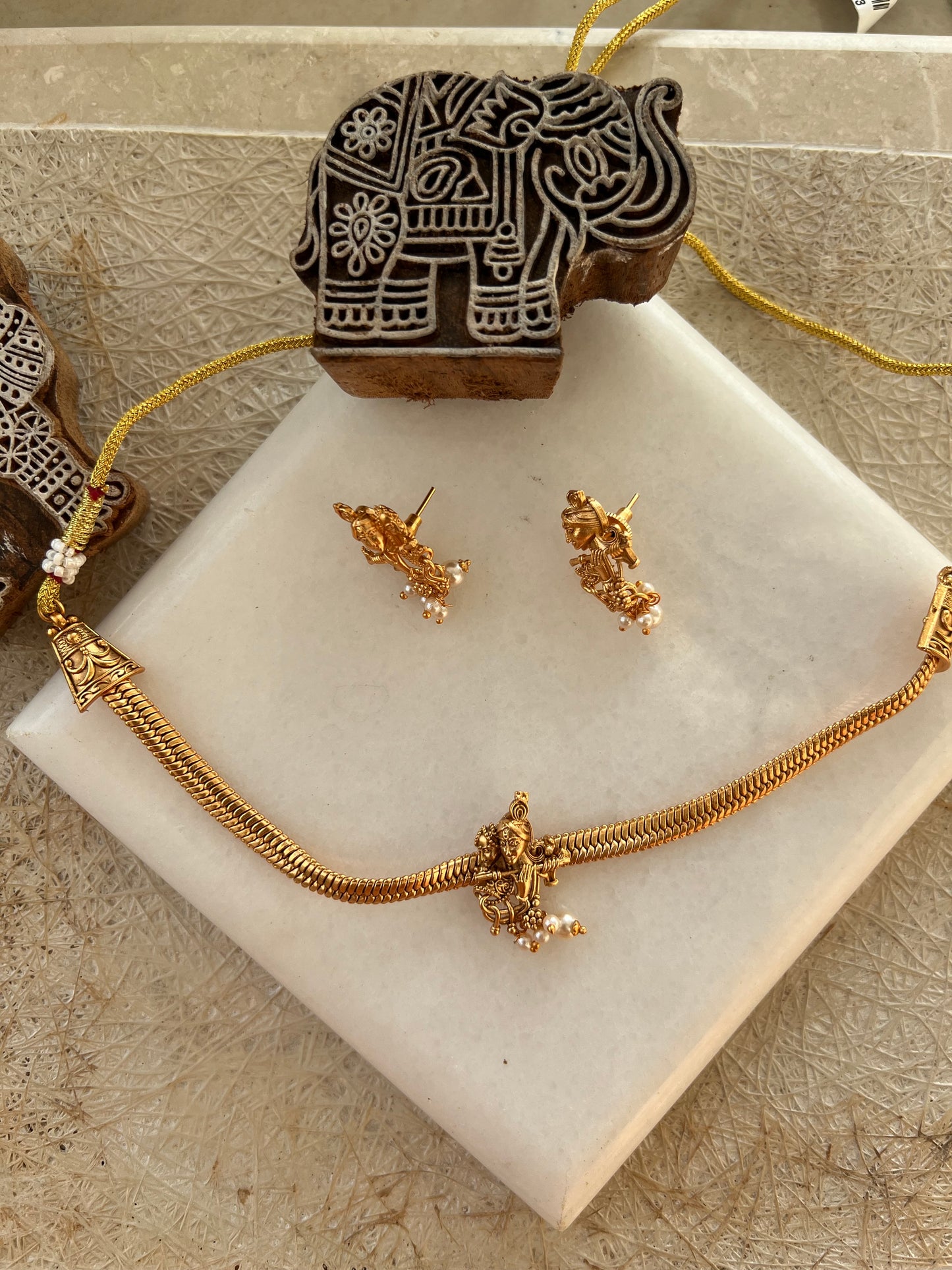 Gold Plated Krishna Radha Necklace Set