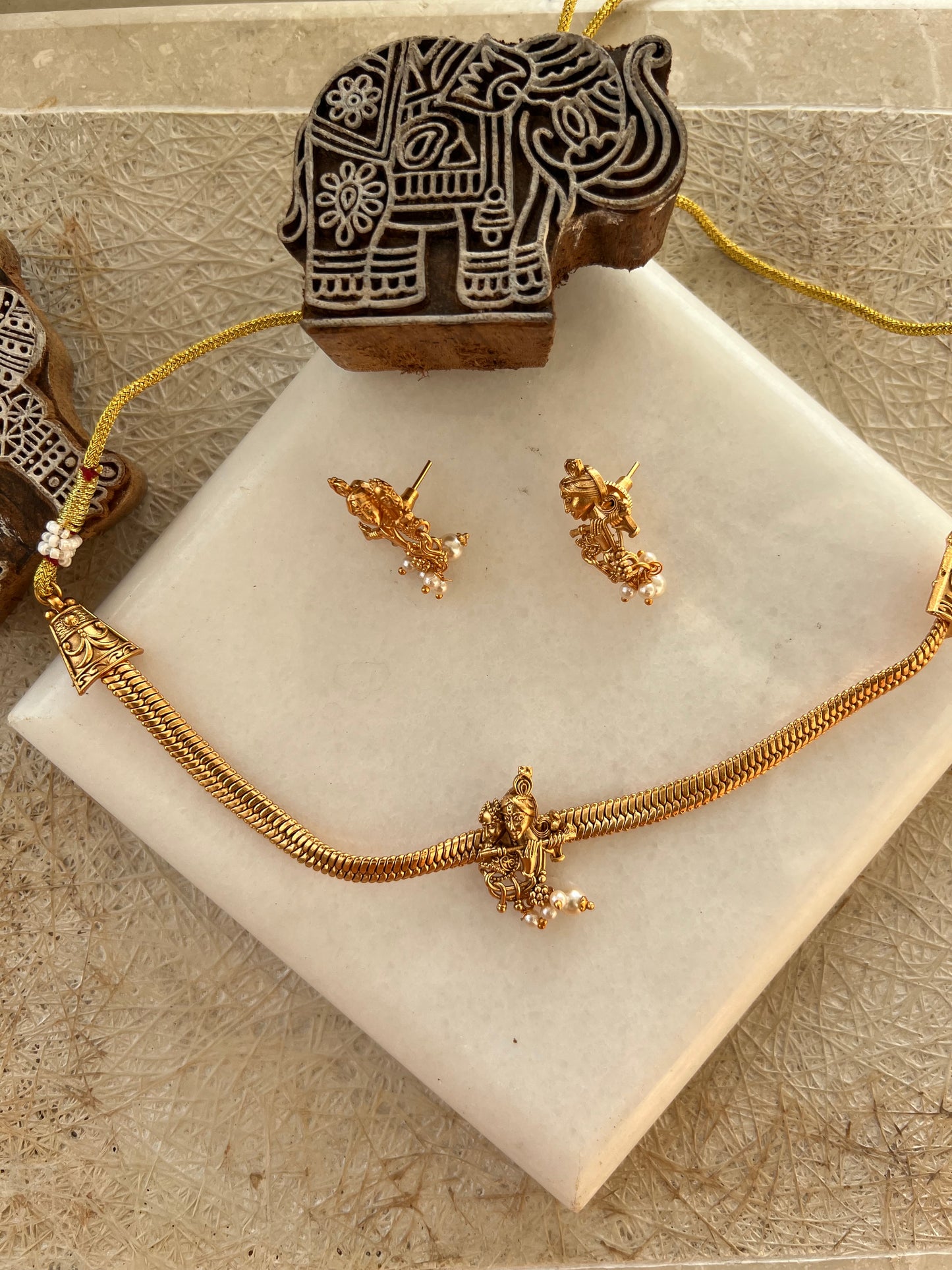 Gold Plated Krishna Radha Necklace Set