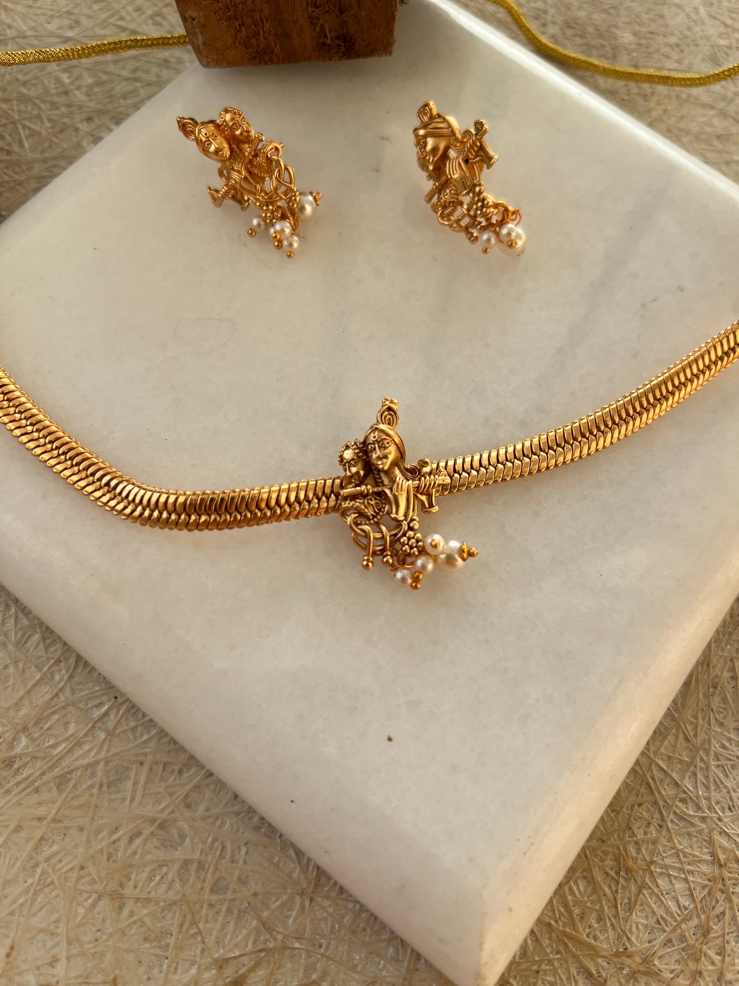 Gold Plated Krishna Radha Necklace Set