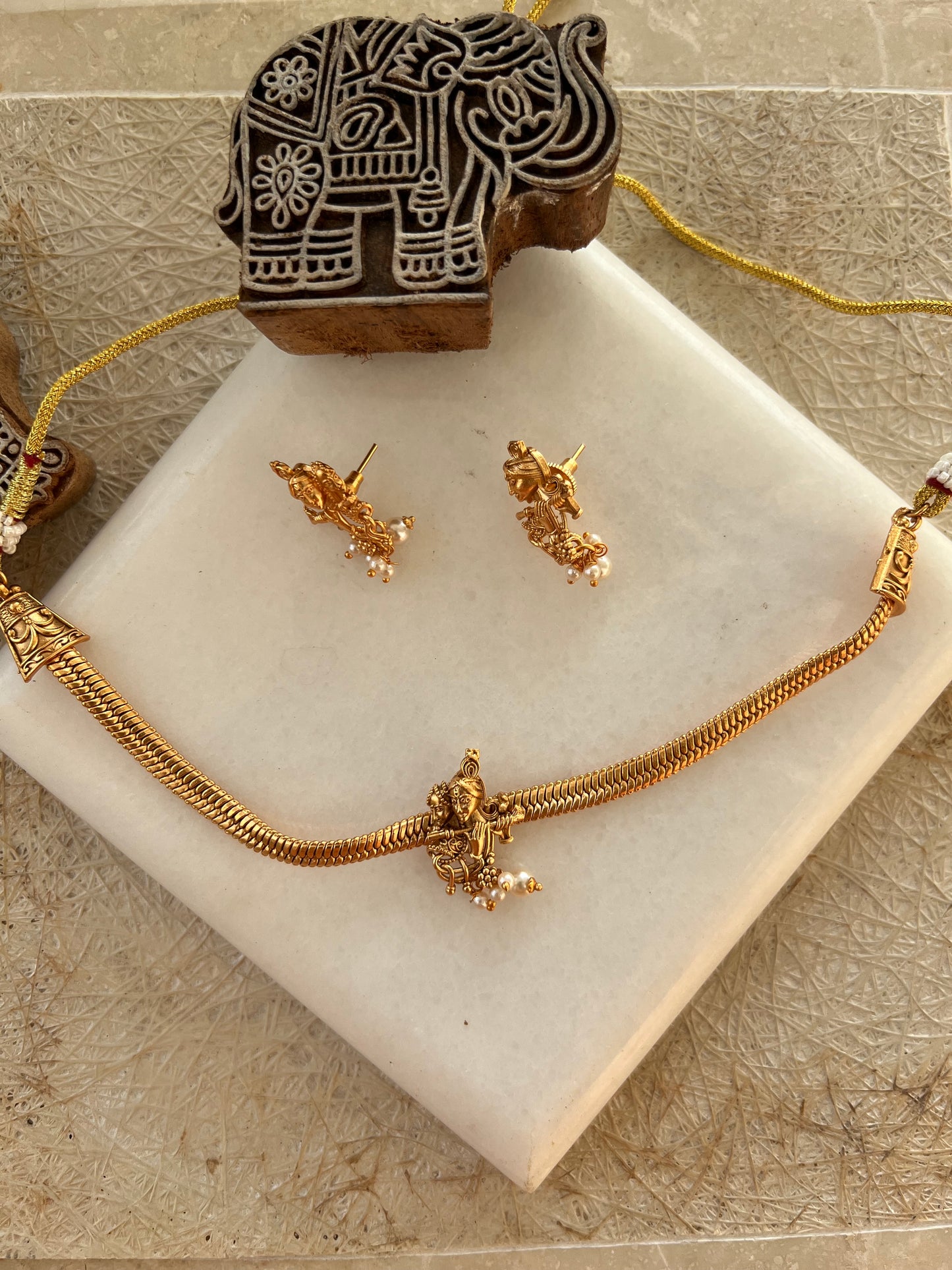 Gold Plated Krishna Radha Necklace Set