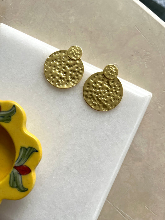 Gold Plated Coin Statement Earring