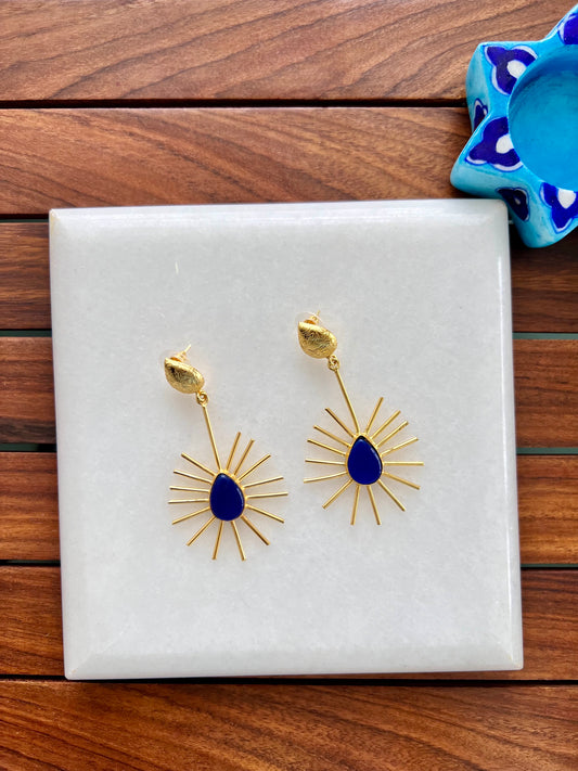 Gold Plated Blue Statement Earring