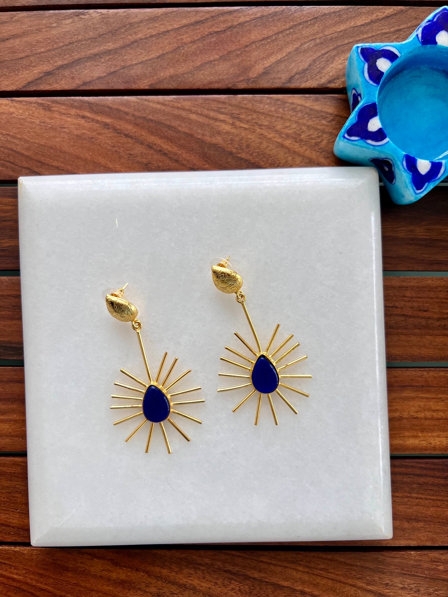 Gold Plated Blue Statement Earring