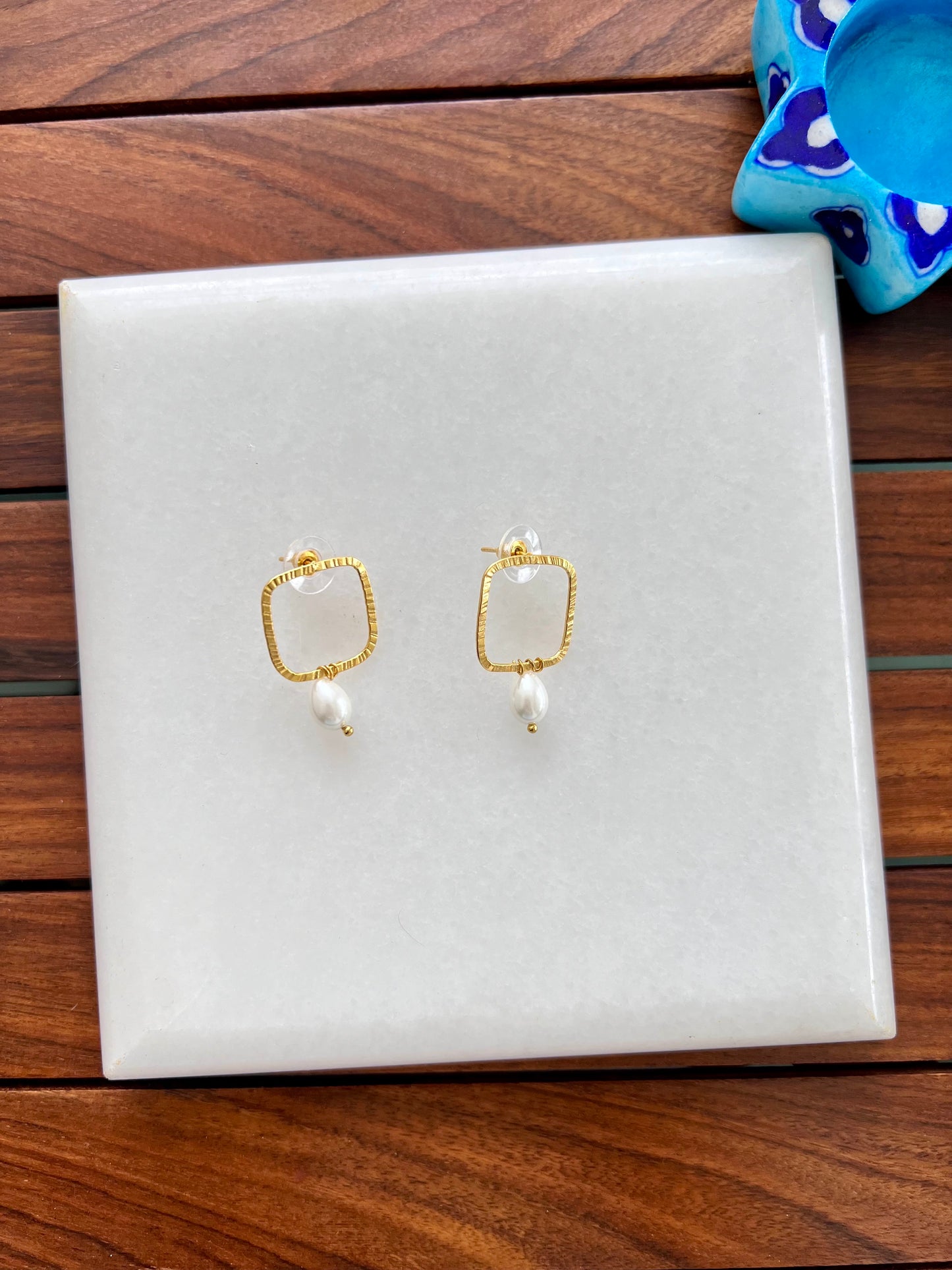 Gold Plated Single Pearl Drop Statement Earring