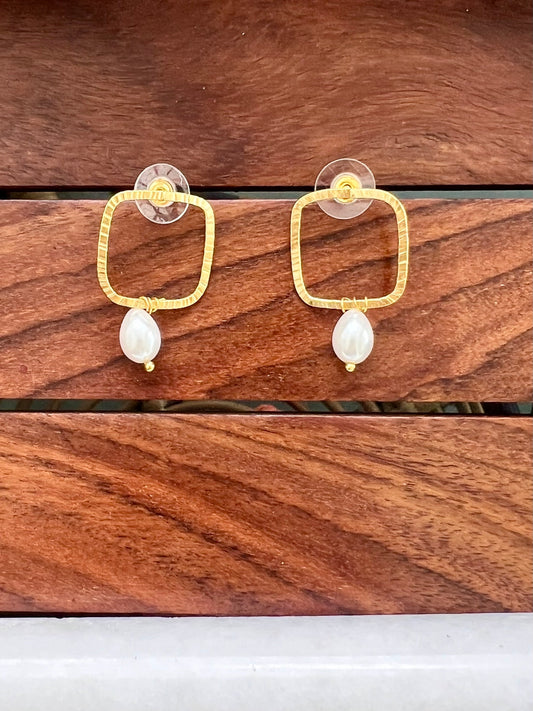 Gold Plated Single Pearl Drop Statement Earring