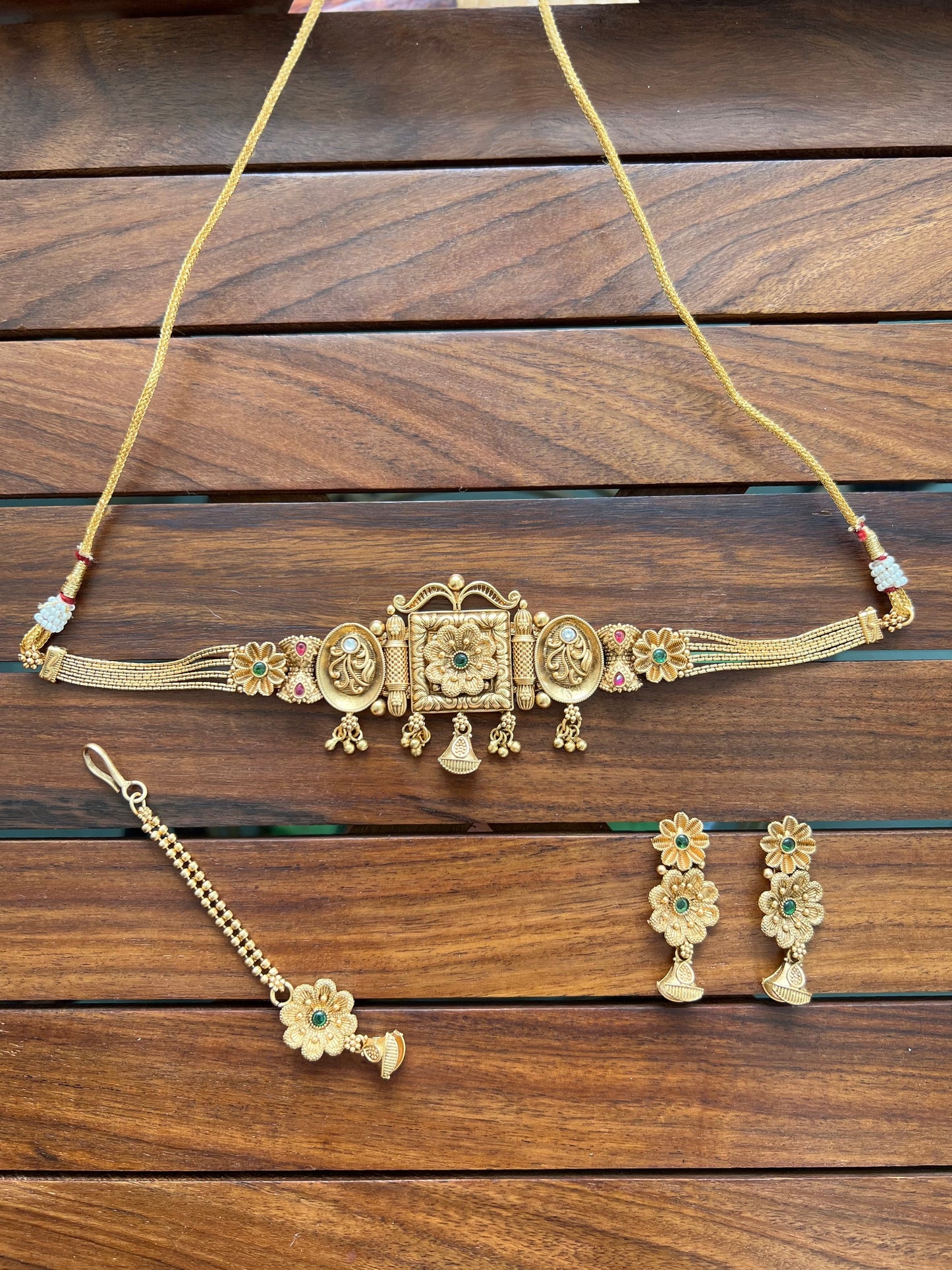 Gold Plated Choker Set with Nethi Chutti