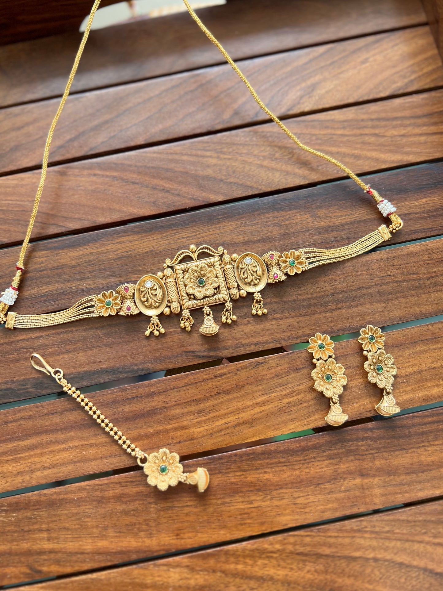 Gold Plated Choker Set with Nethi Chutti