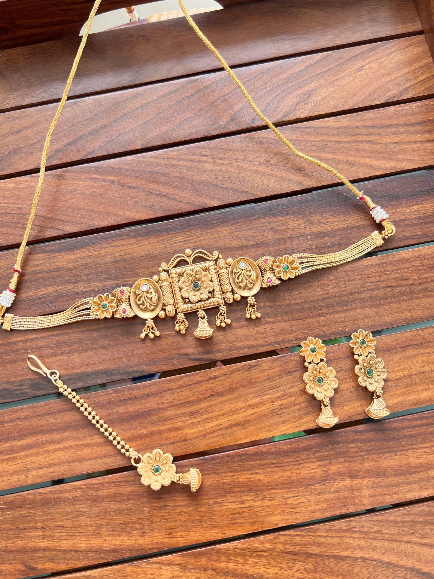 Gold Plated Choker Set with Nethi Chutti