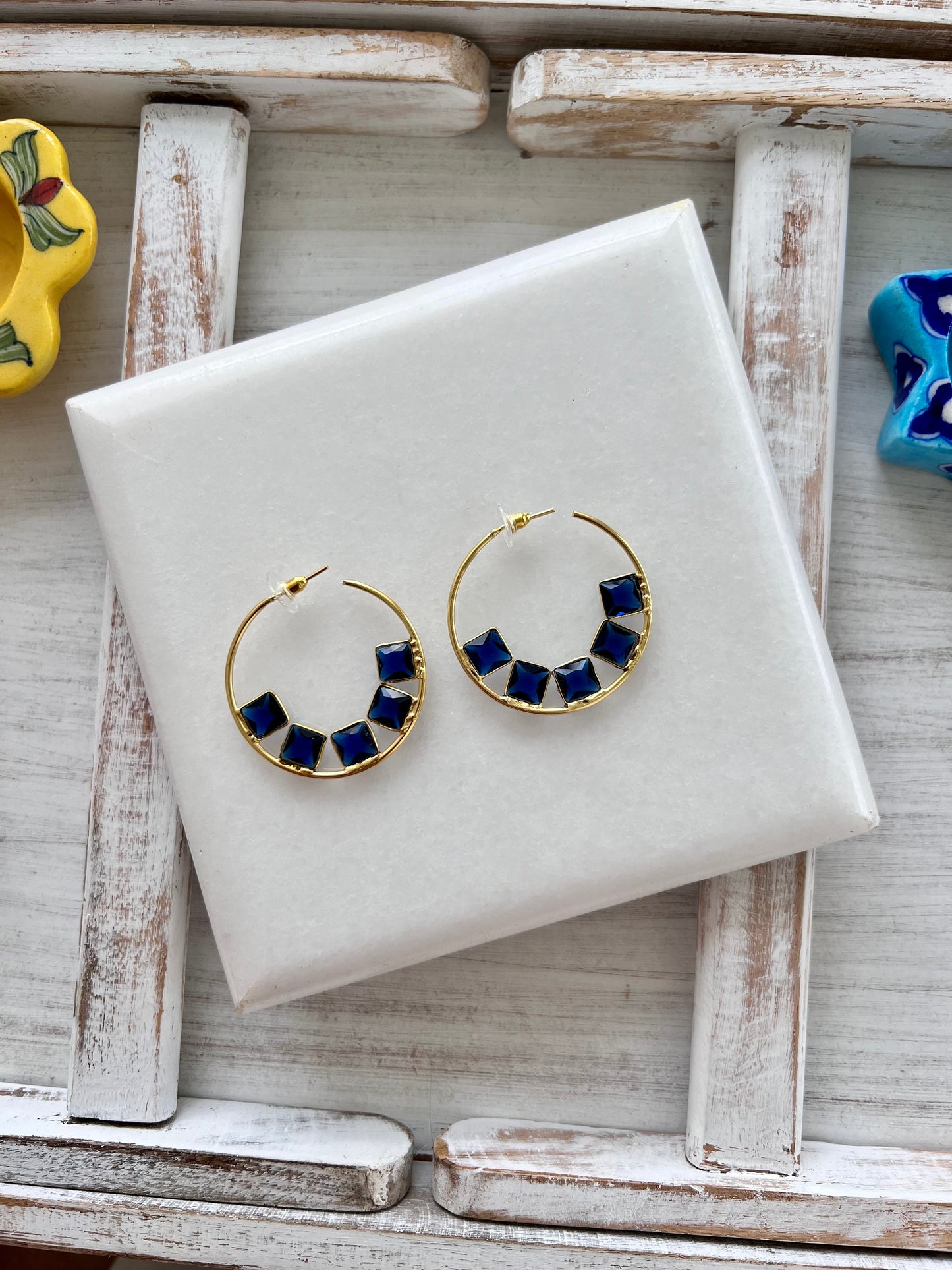 Gold Plated Blue Stone Hoop Earring