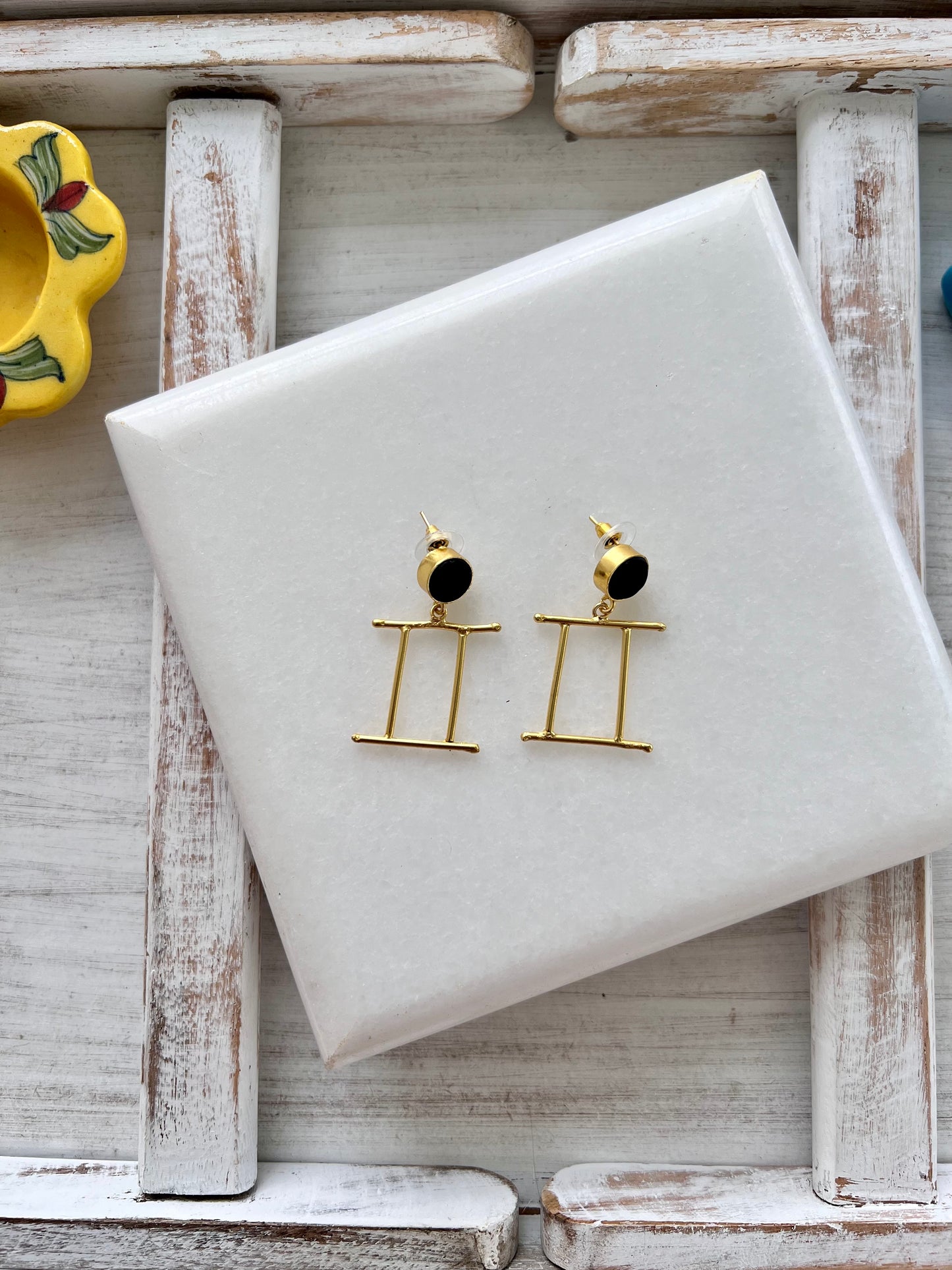 Gold Plated Black Stone Statement Earring