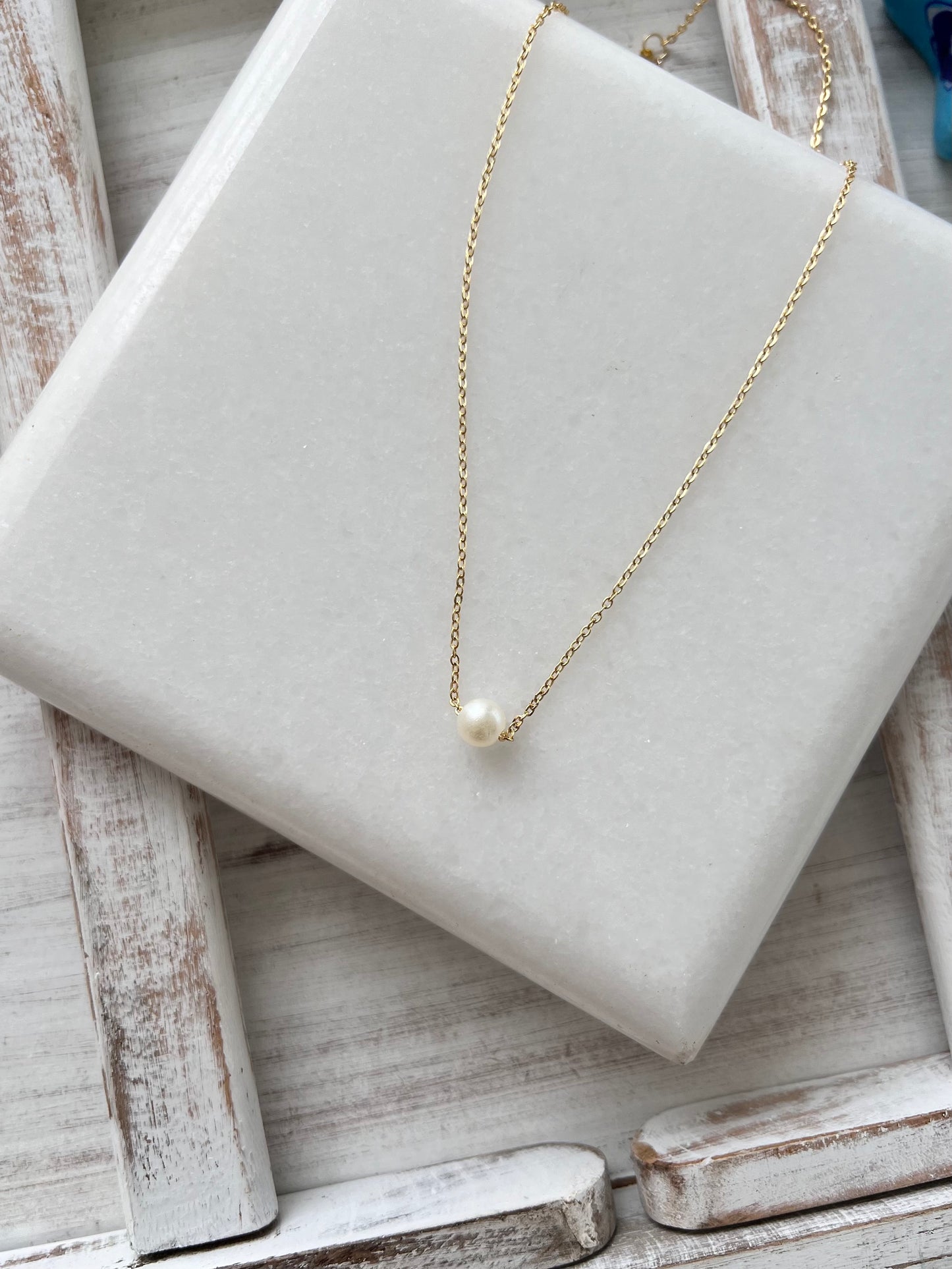 White Pearl Chain Necklace