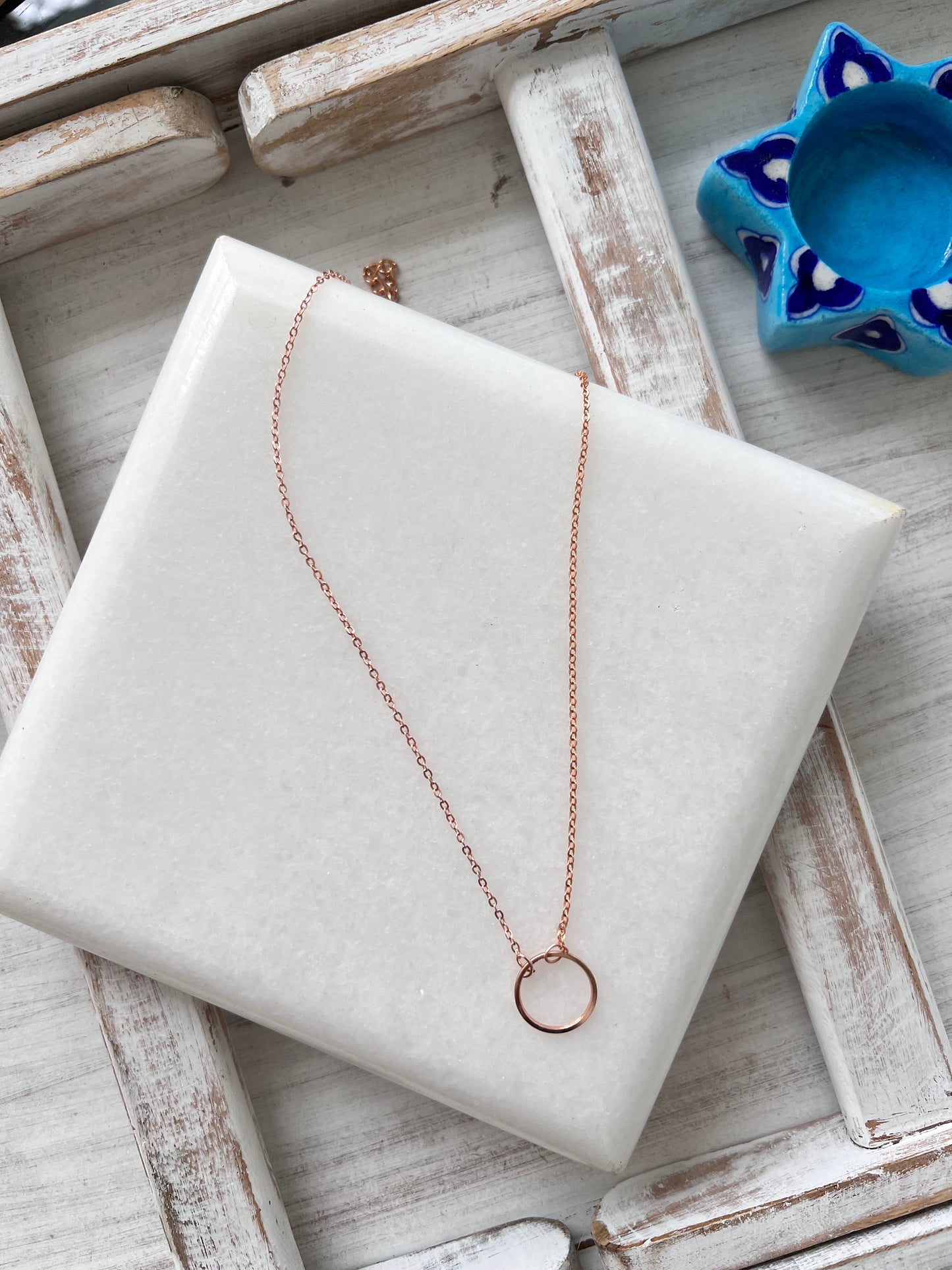 Rose Gold Plated Chain Necklace with Circle Pendant