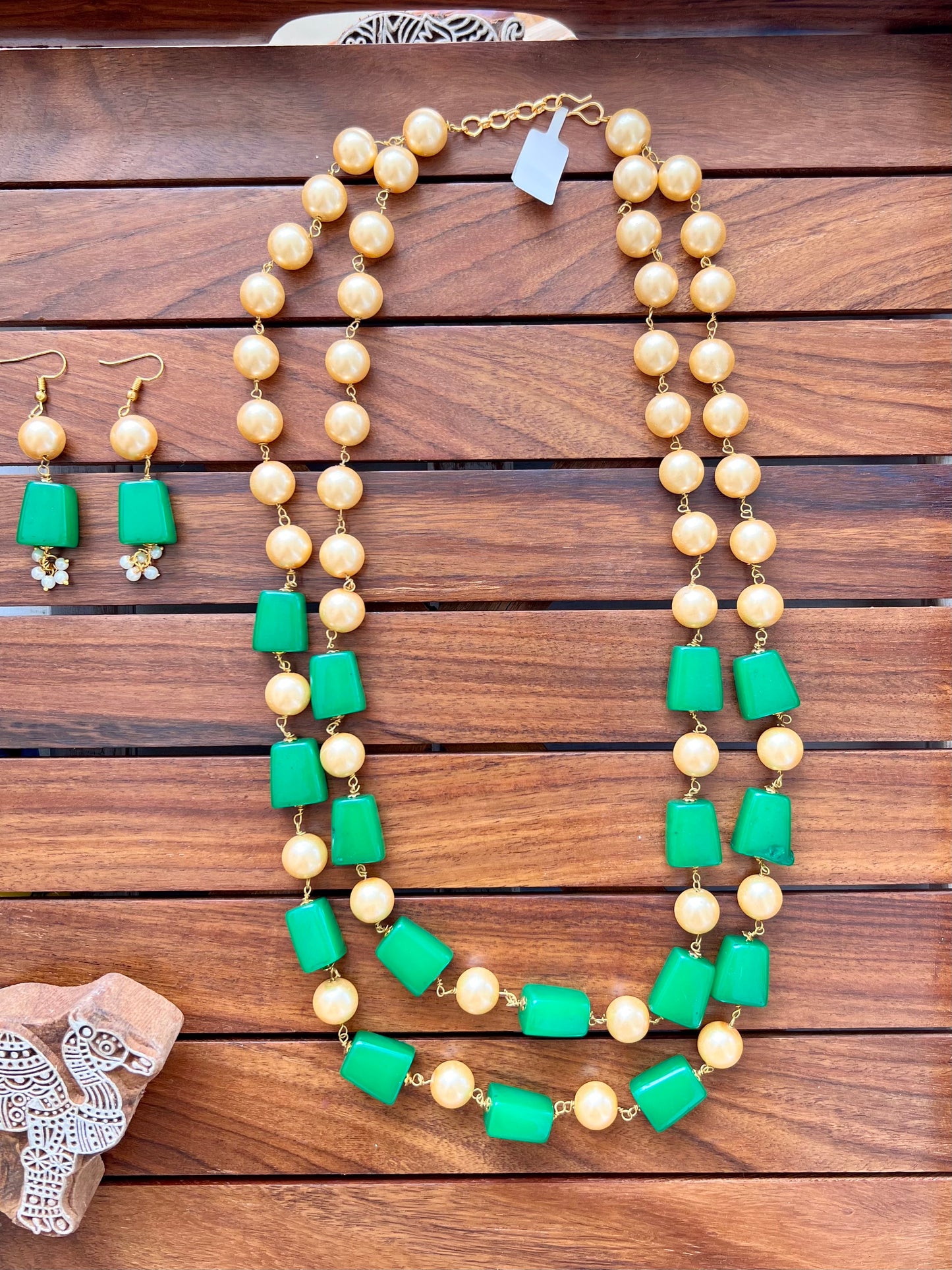 Double Layer Necklace with Earrings