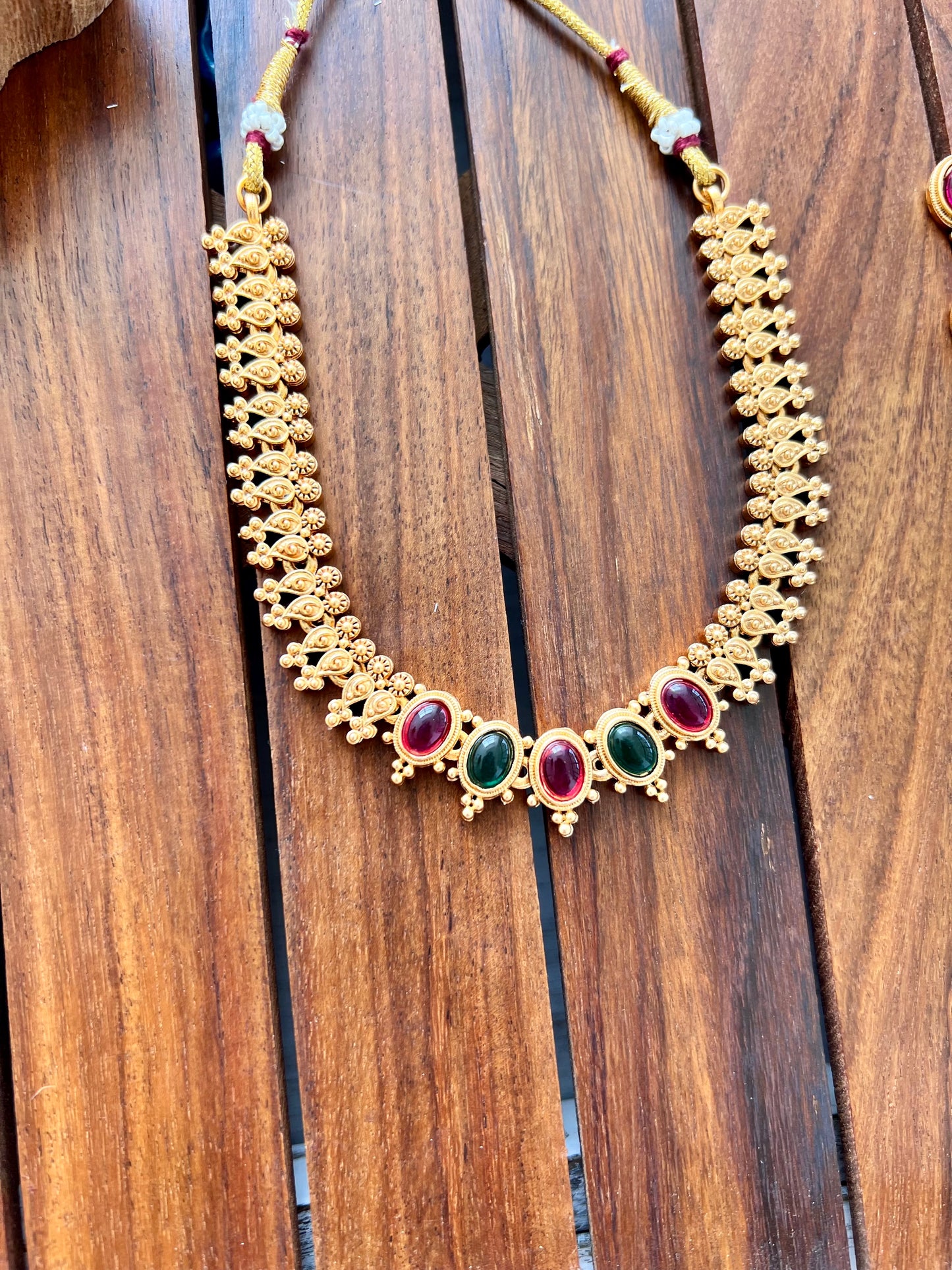 Gold Plated Metal Necklace with Earring