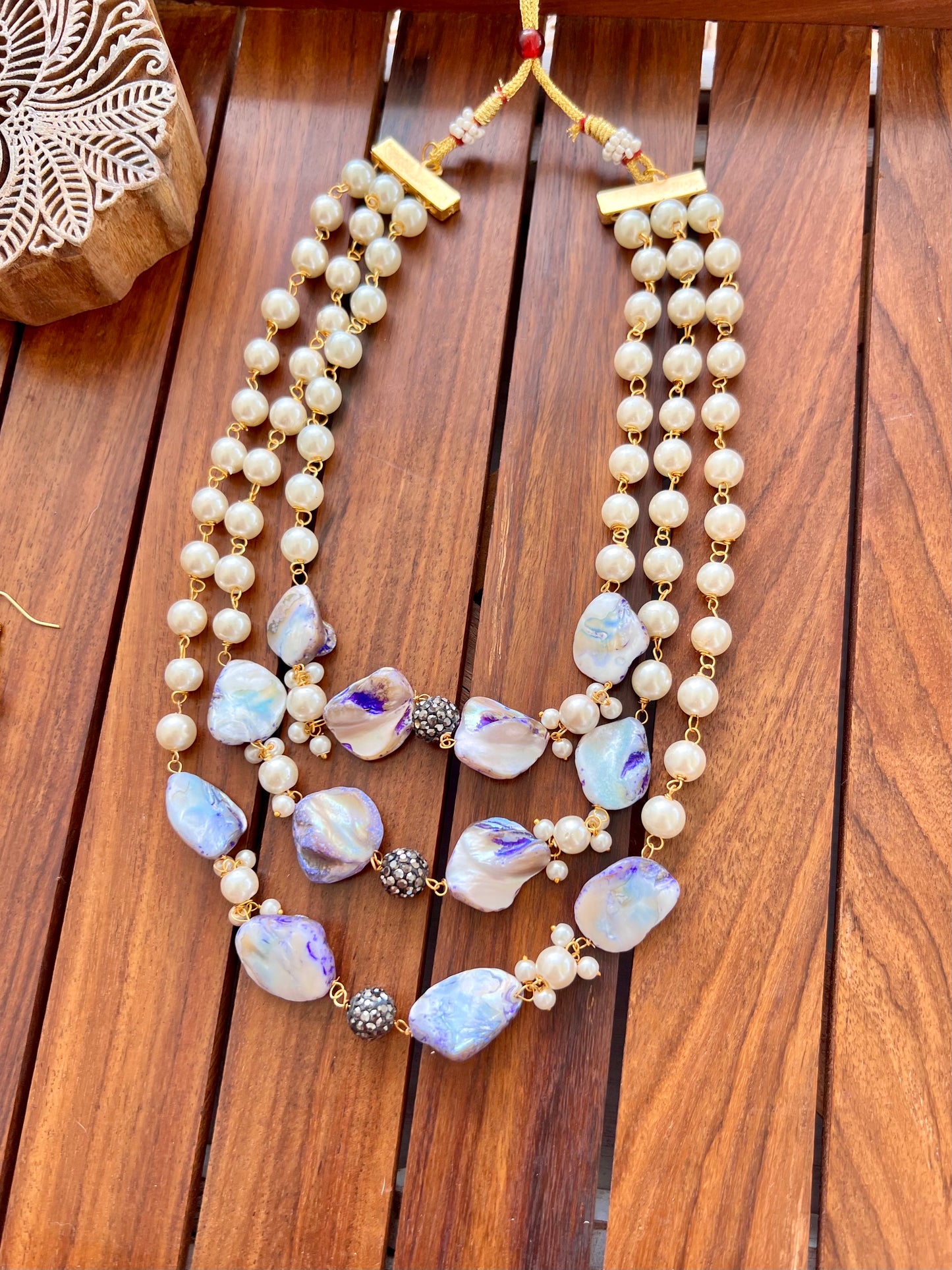 3 Layer Stone Necklace with Earring