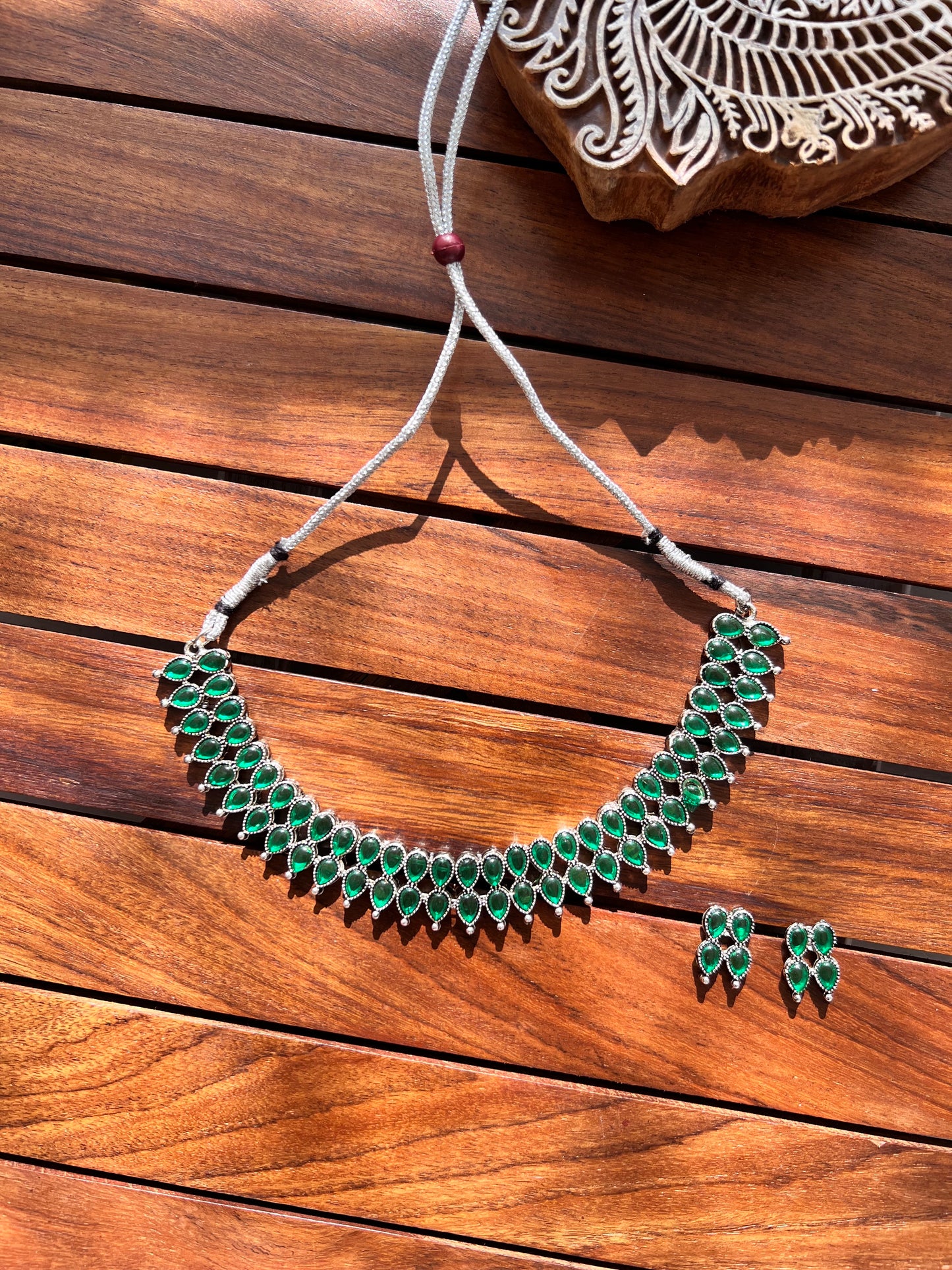 Oxidised Green Necklace with Earring