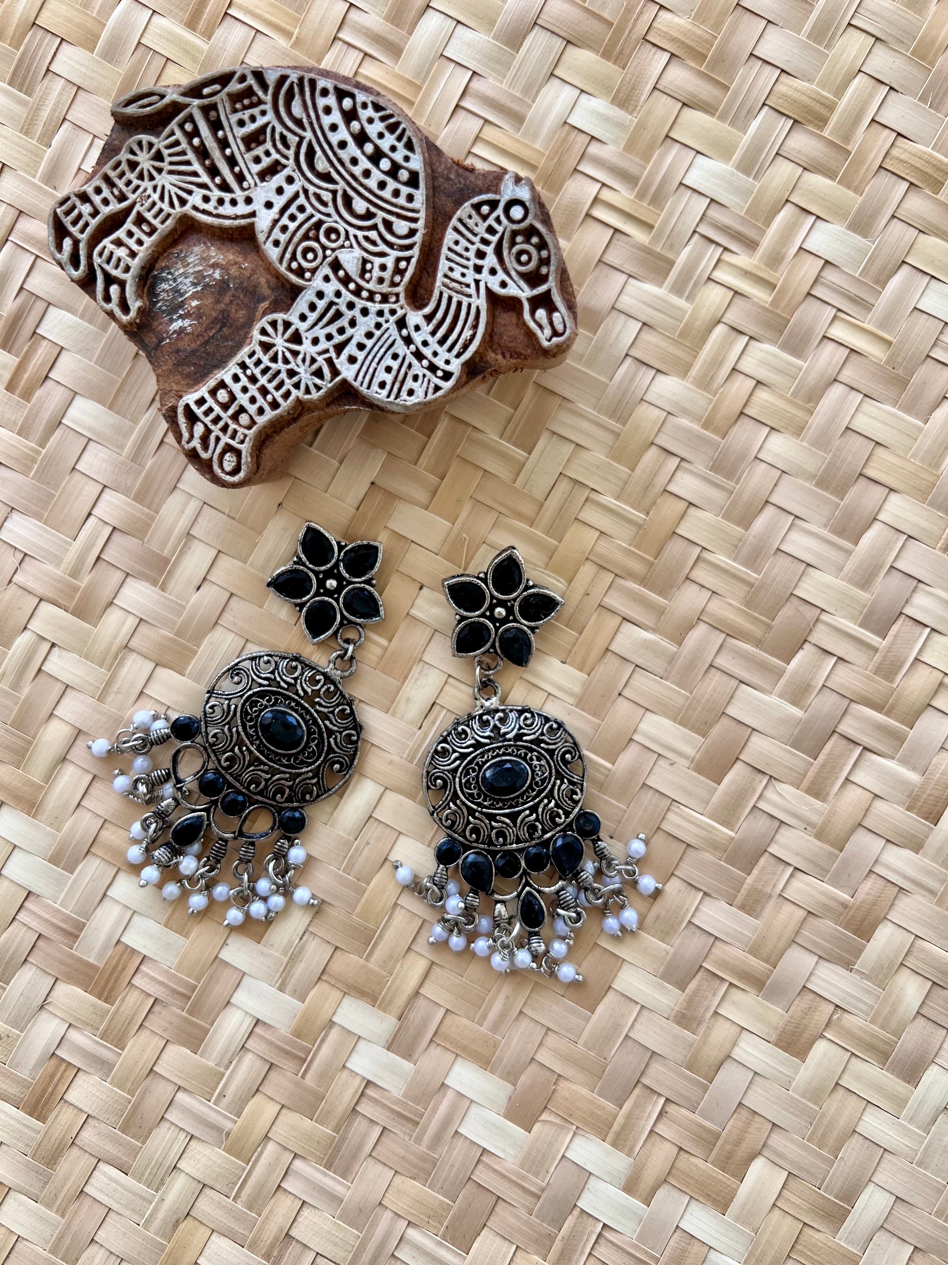 JouelArts Black Stone Oxidized Jhumka Earring - JouelArts