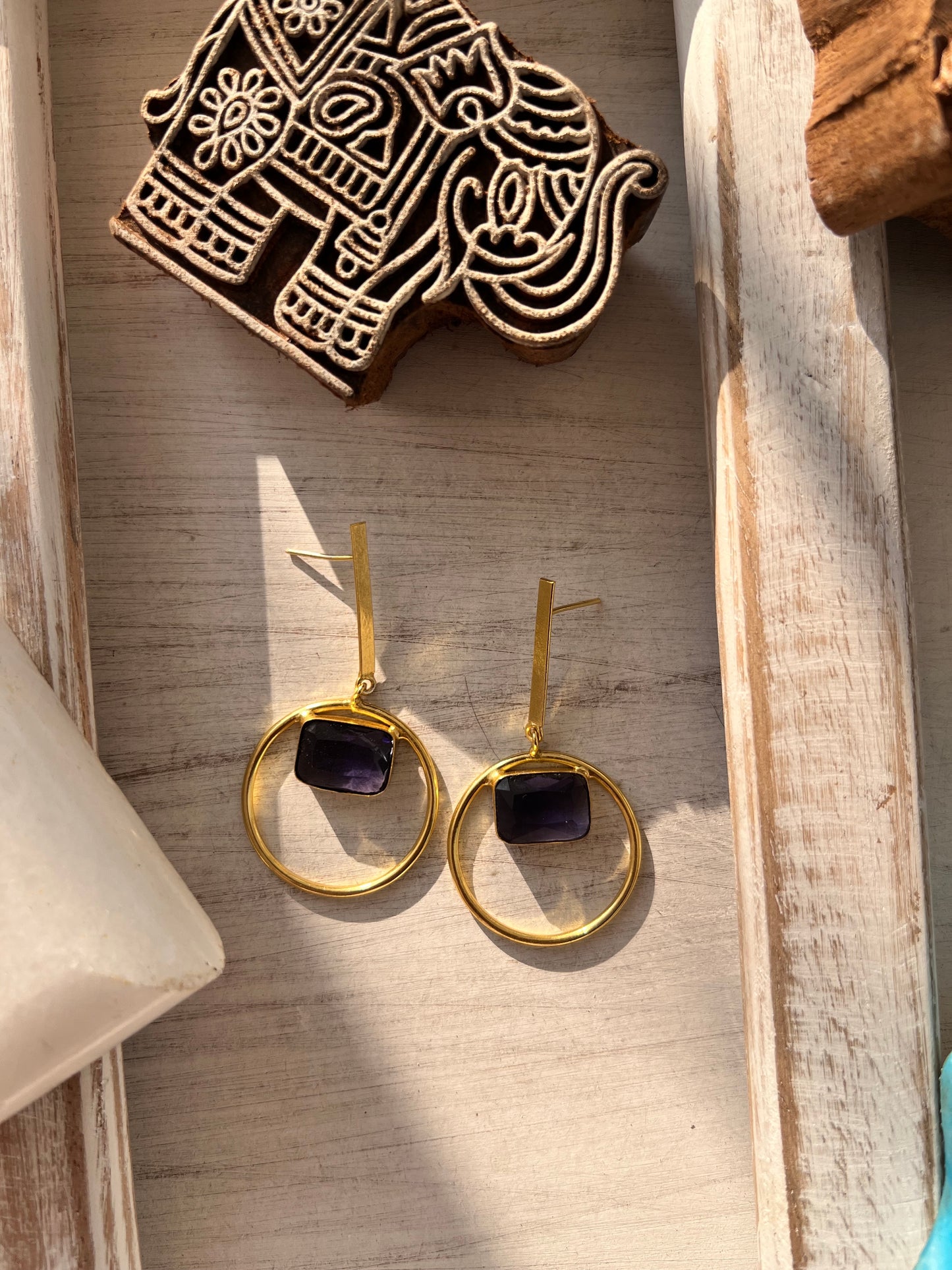 Purple Stone Gold Plated Statement Earring