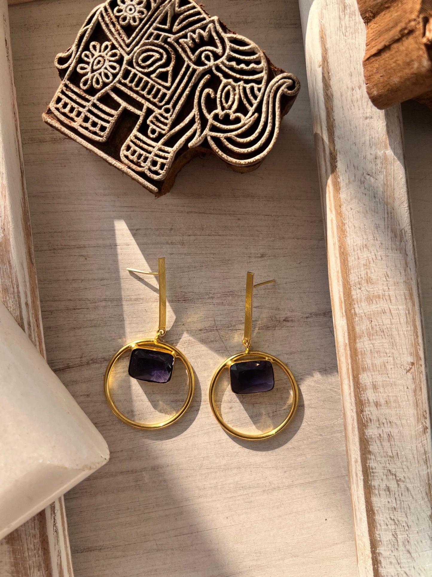 Purple Stone Gold Plated Statement Earring