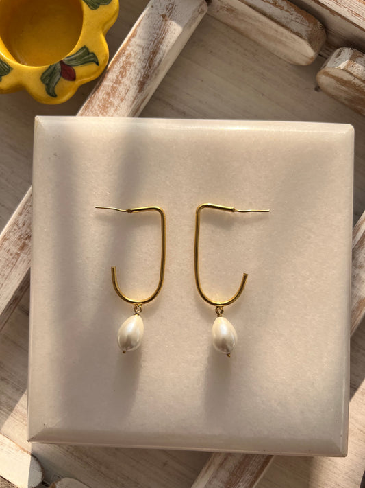 White Pearl Gold Plated Statement Earring
