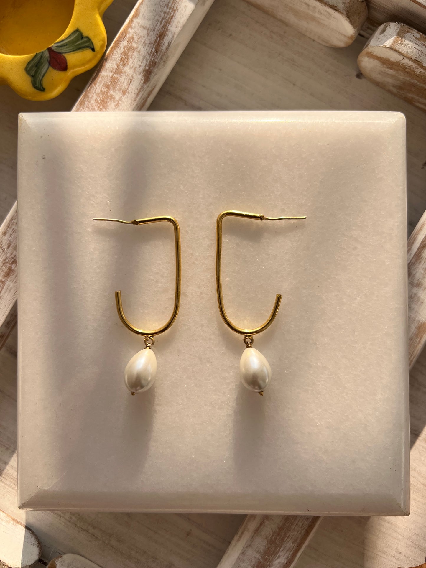 White Pearl Gold Plated Statement Earring