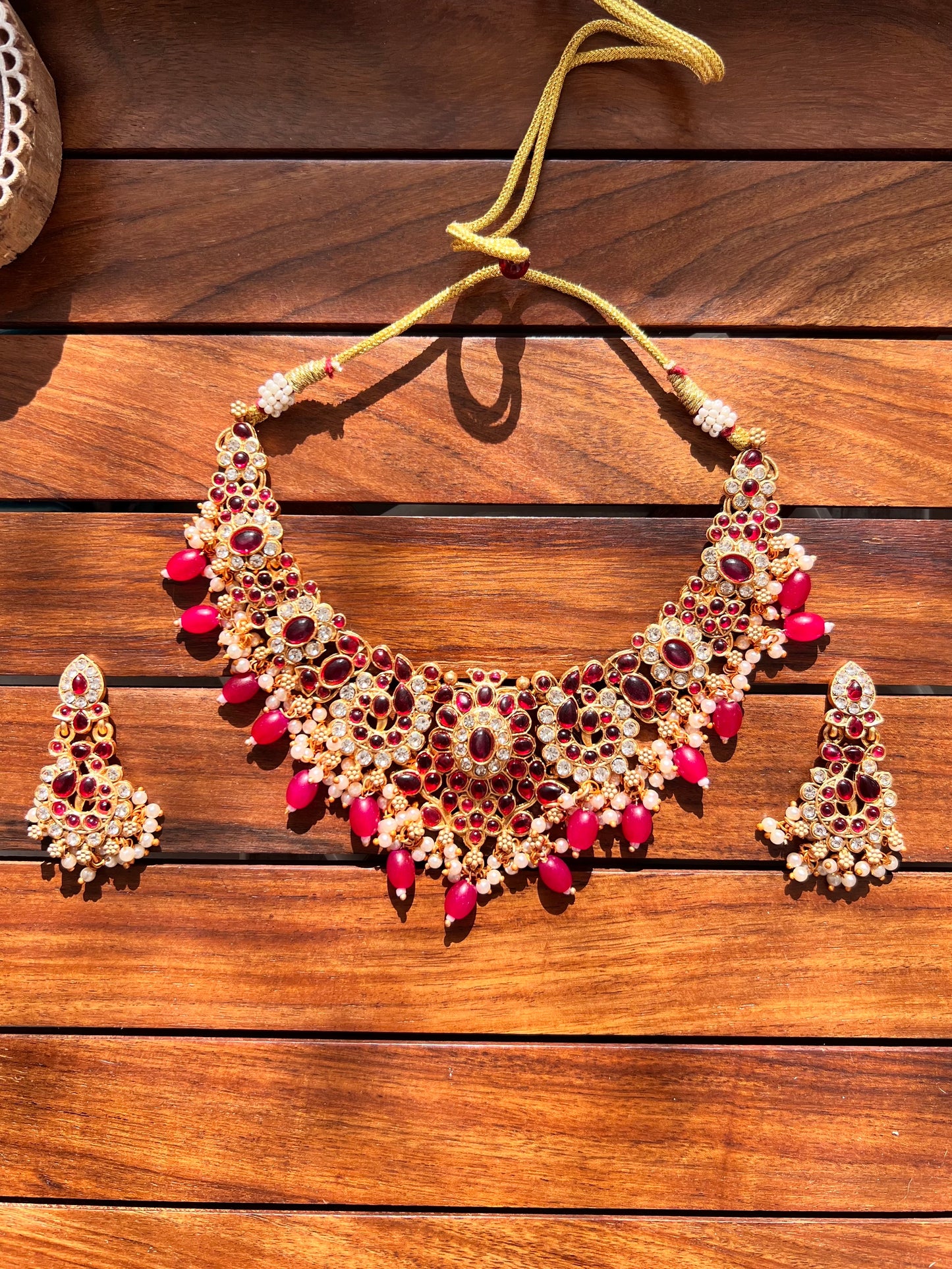 Ruby Kundan Necklace with Earring Set