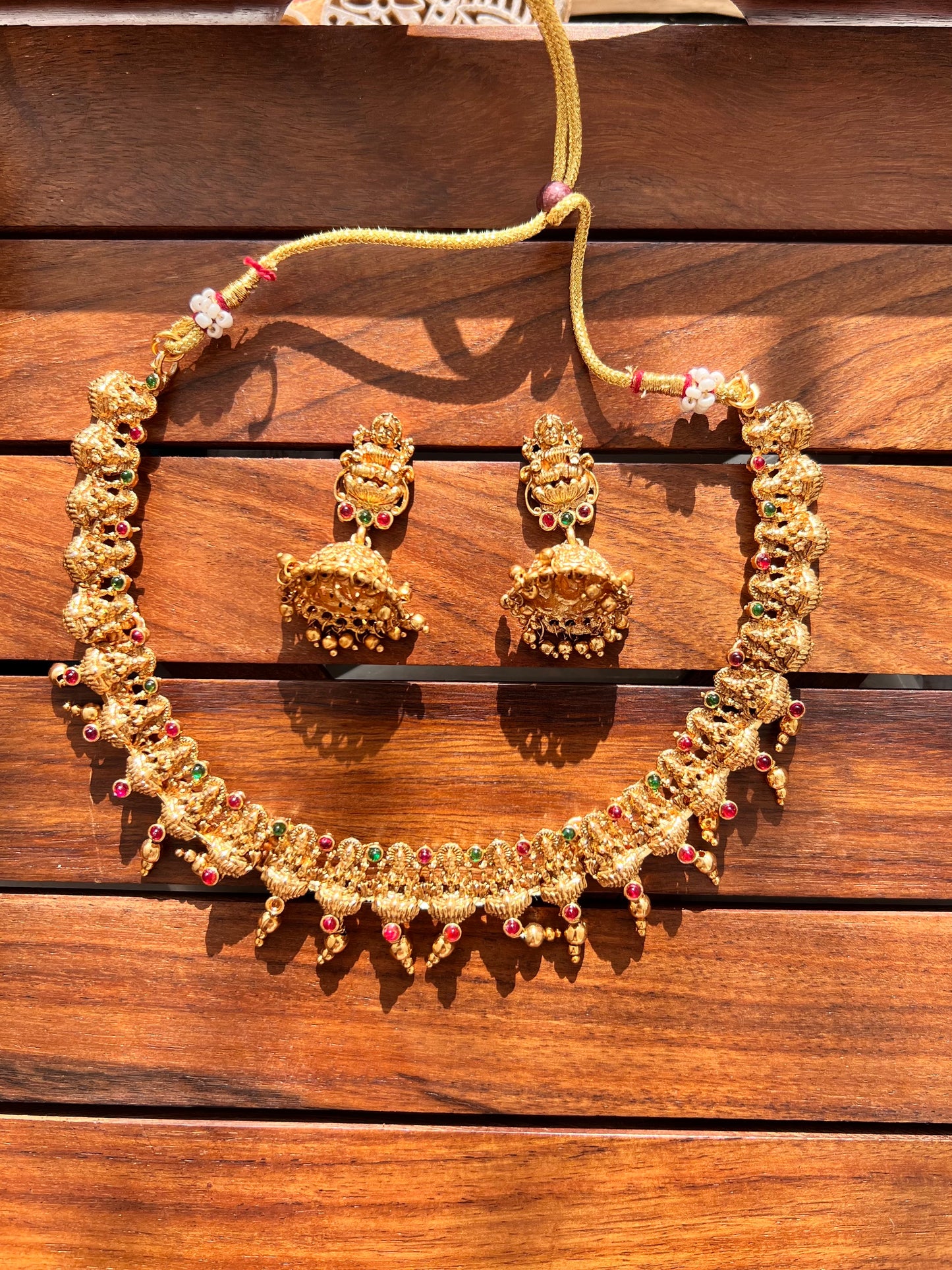 Gold Plated Temple Necklace with Earring