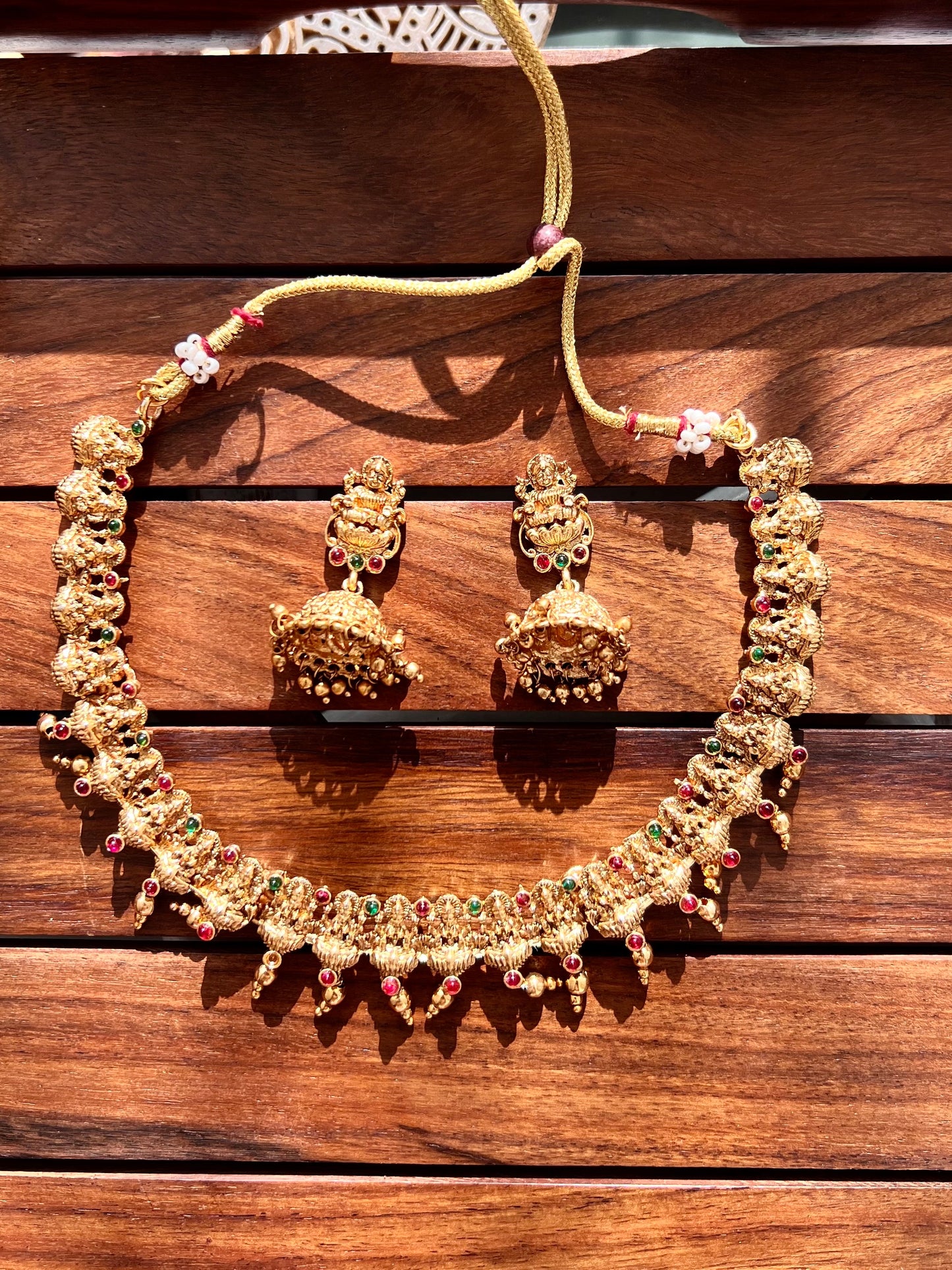 Gold Plated Temple Necklace with Earring