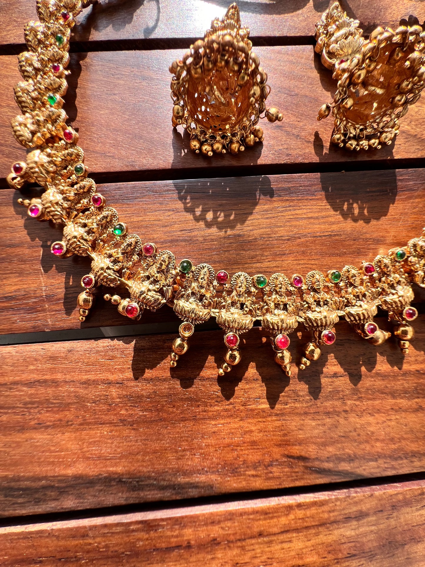 Gold Plated Temple Necklace with Earring